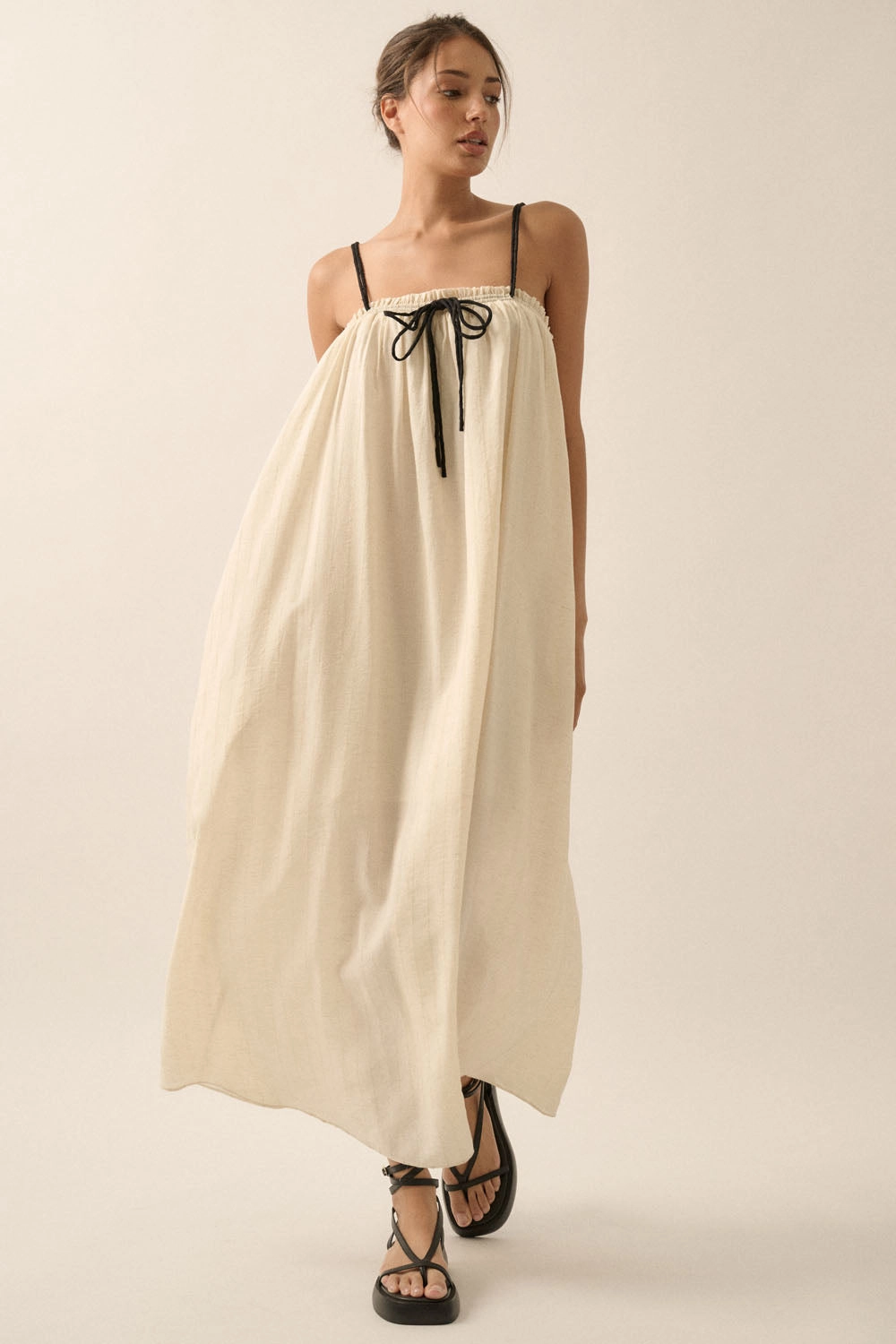 Tonal Striped Maxi Dress - Oatmeal WaterRepellent Finish StretchFit
