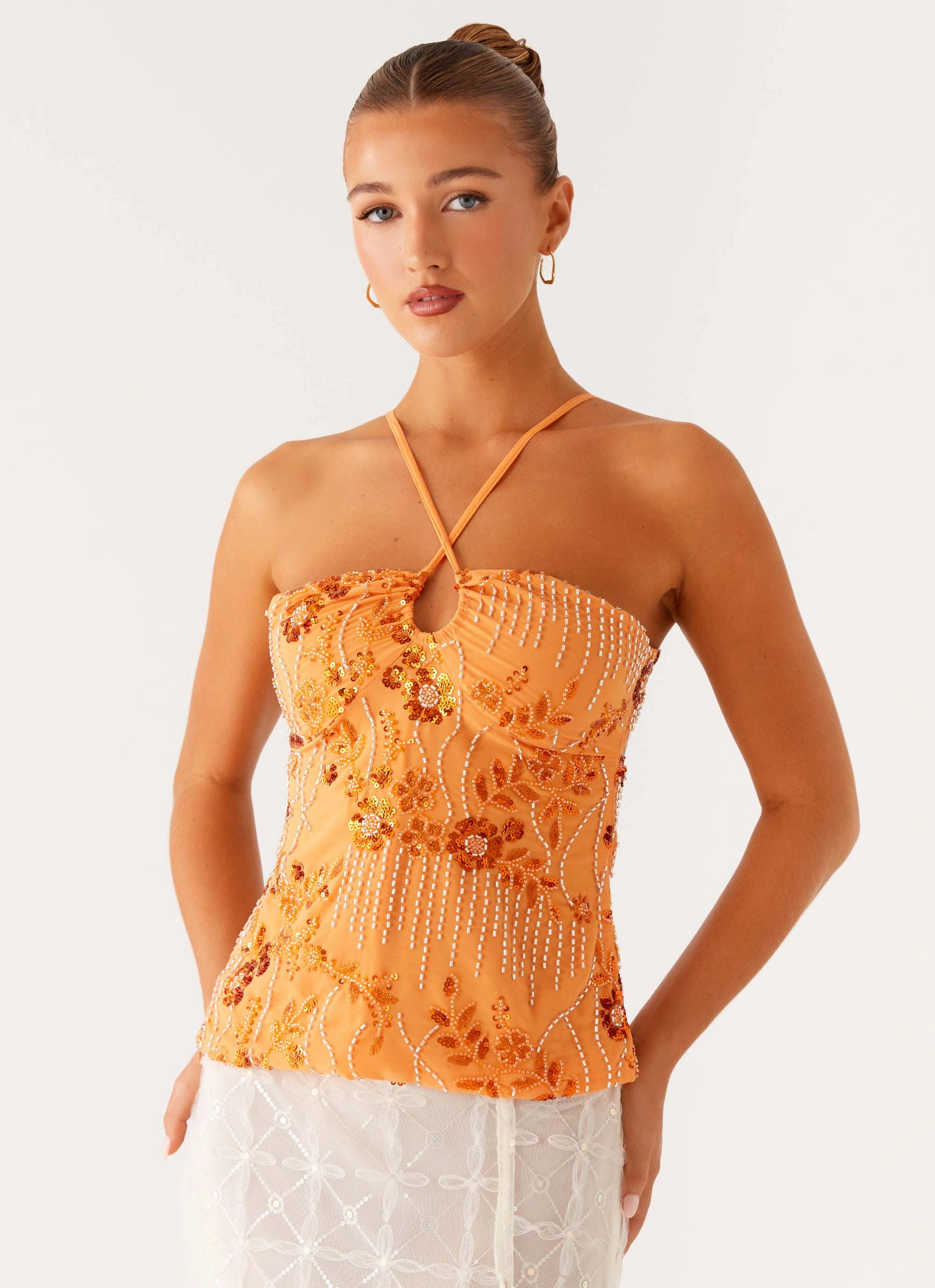 Breathable Construction Catalina Sequin Top - Orange