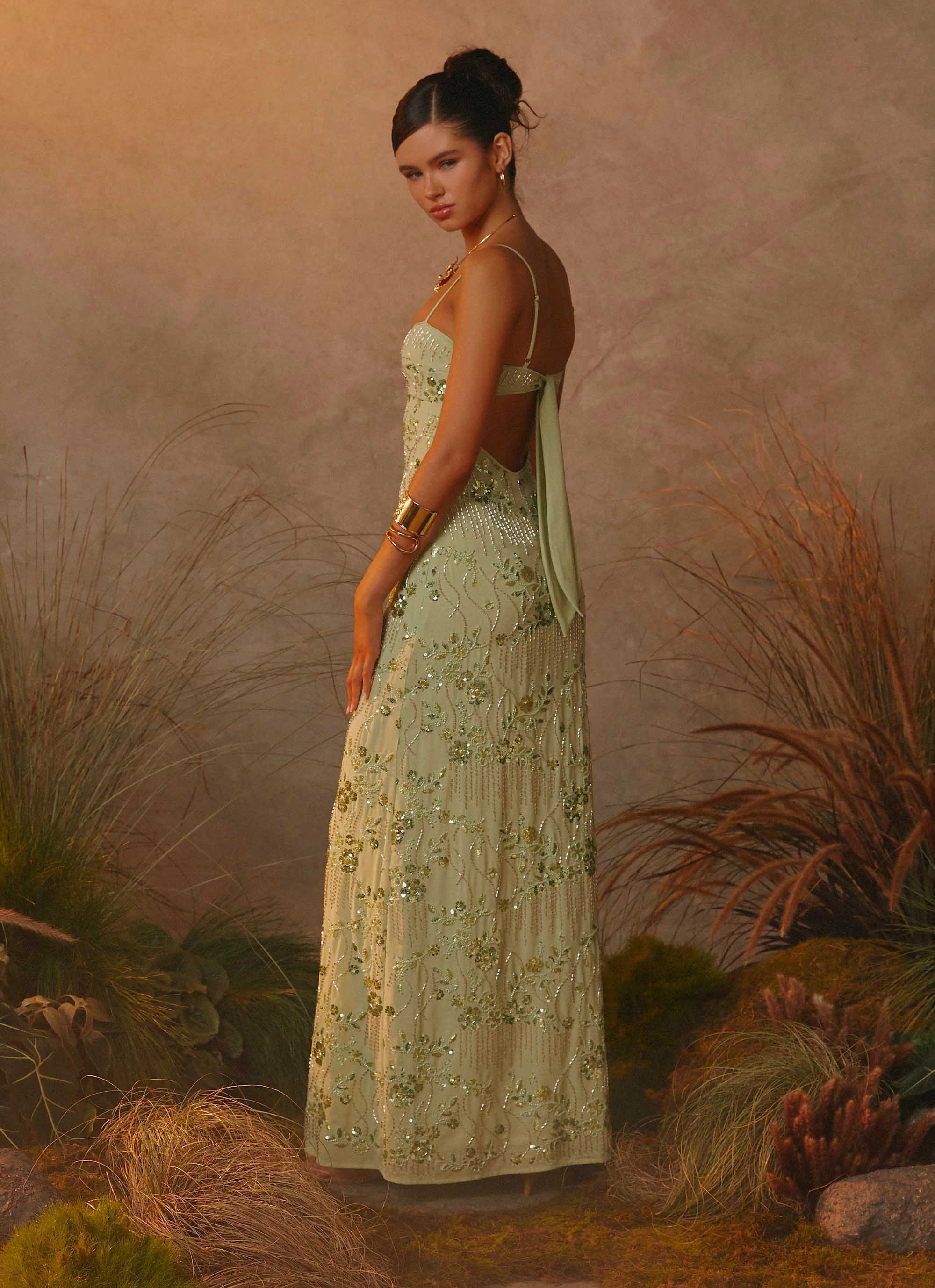 Relaxed Layer Celandine Beaded Maxi Dress - Lime