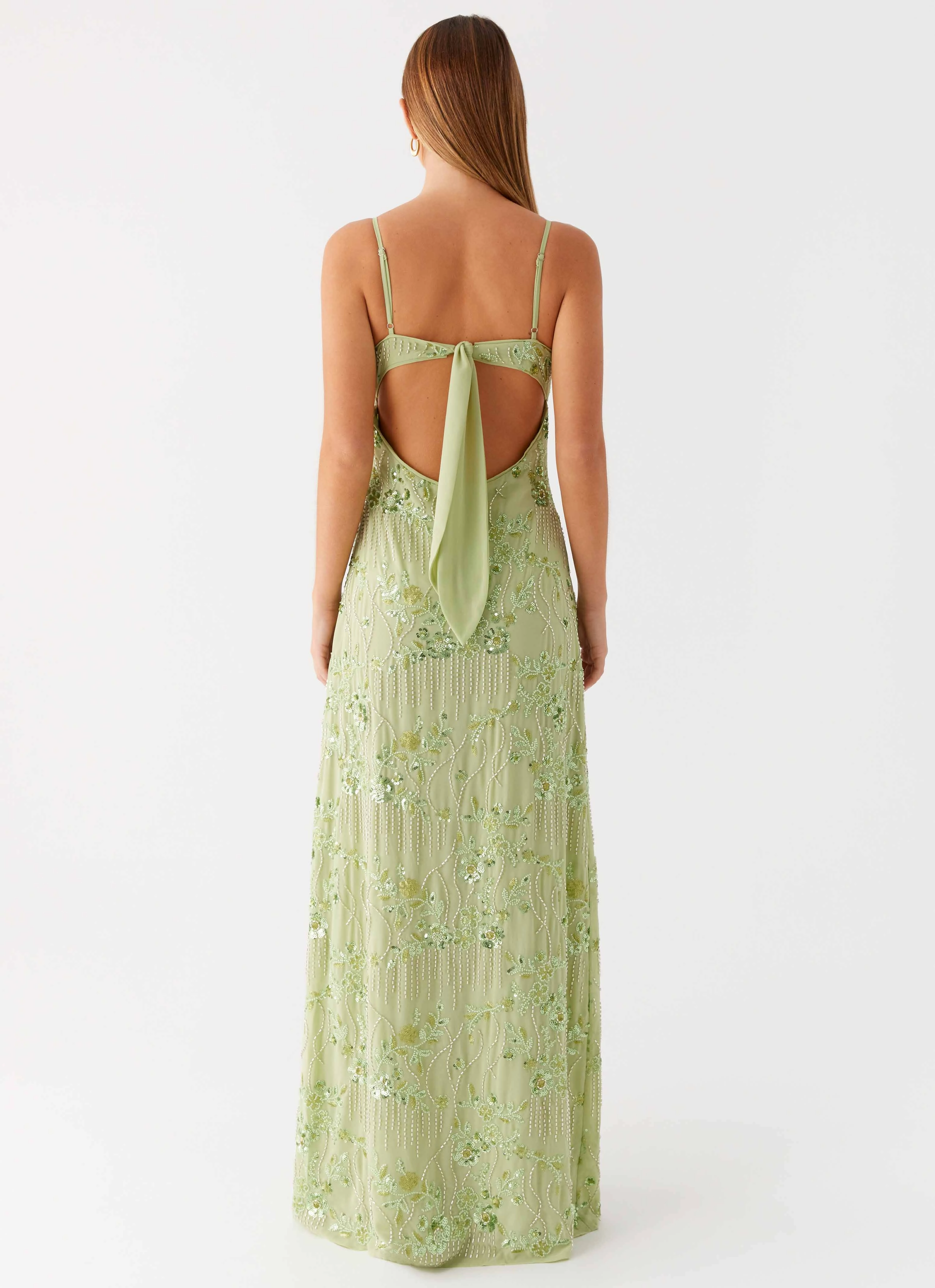 Airy Layer Celandine Beaded Maxi Dress - Lime