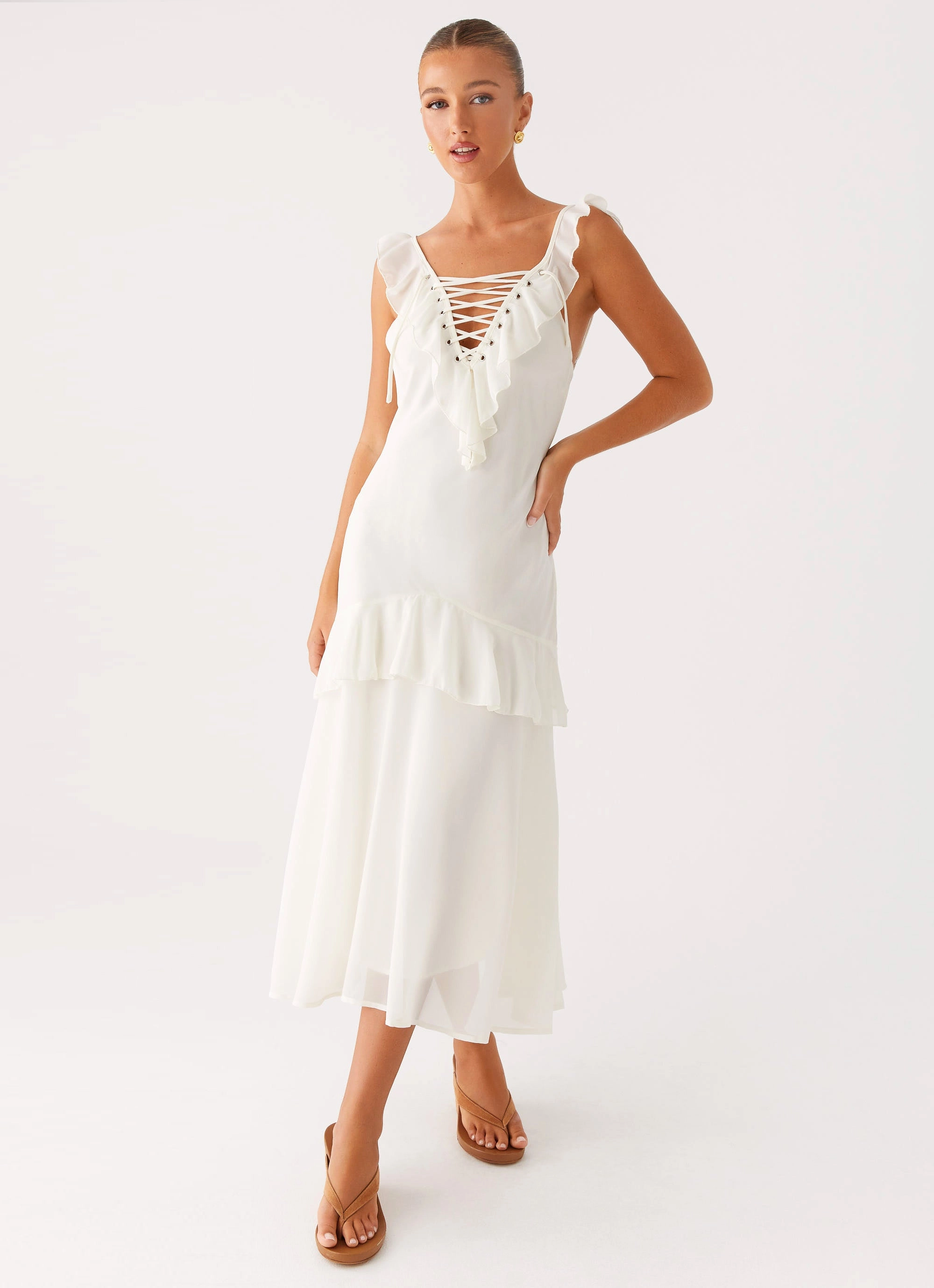 Celie Midi Dress - Ivory Raw-Hem Natural Form