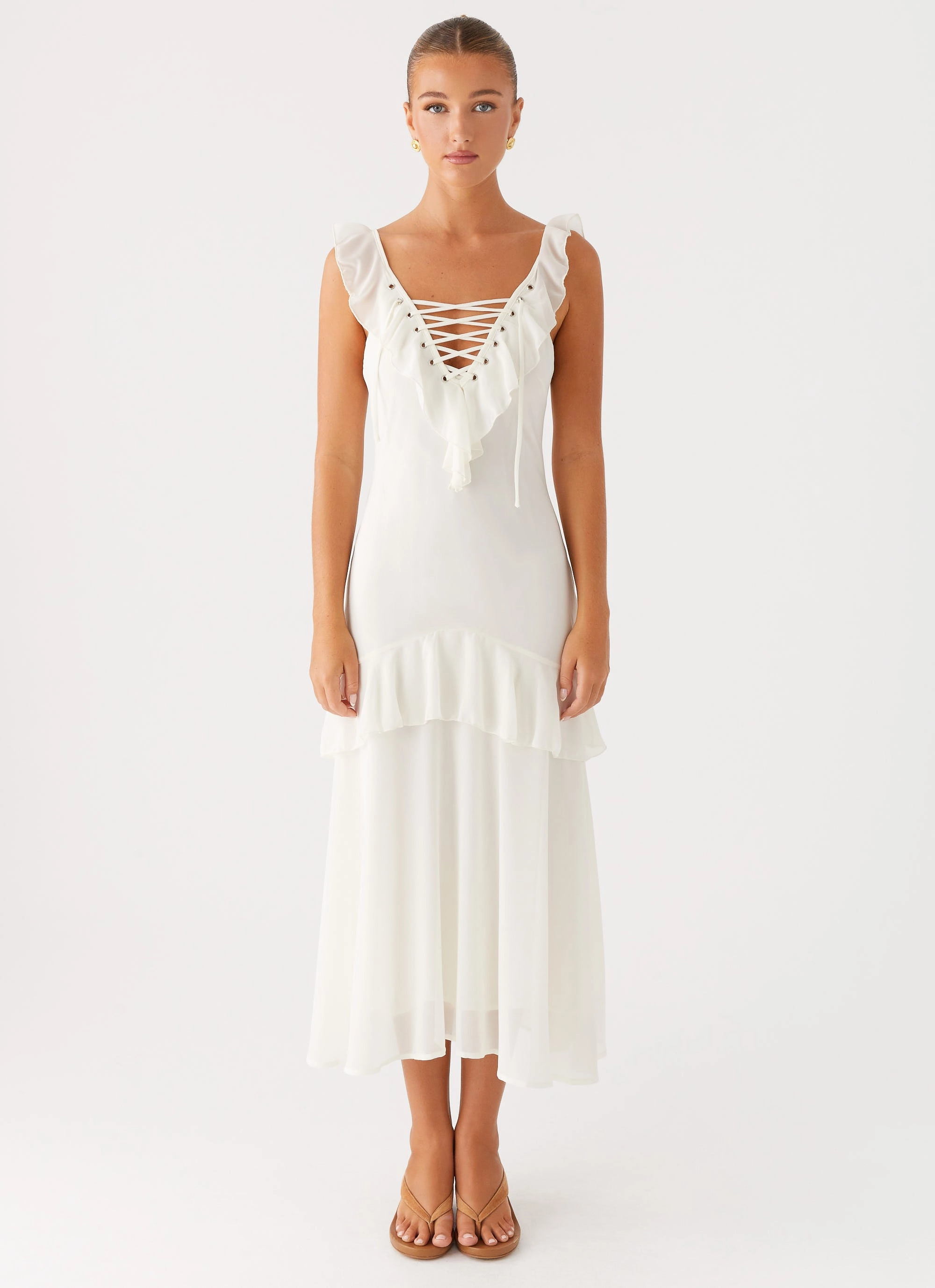 Celie Midi Dress - Ivory Flowy Cut