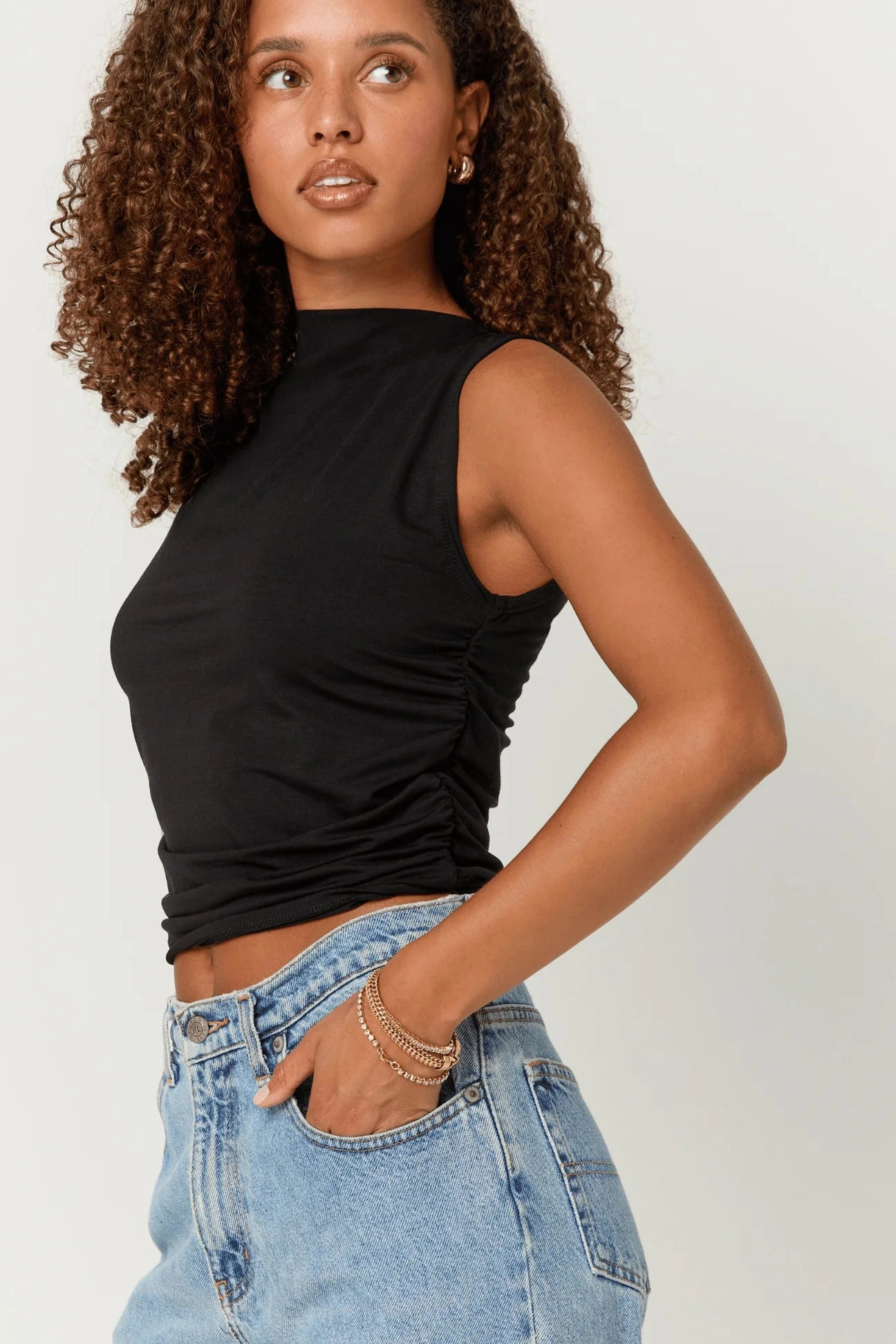 Wyatt Ruched Side Tank - Black Multipanel Construction