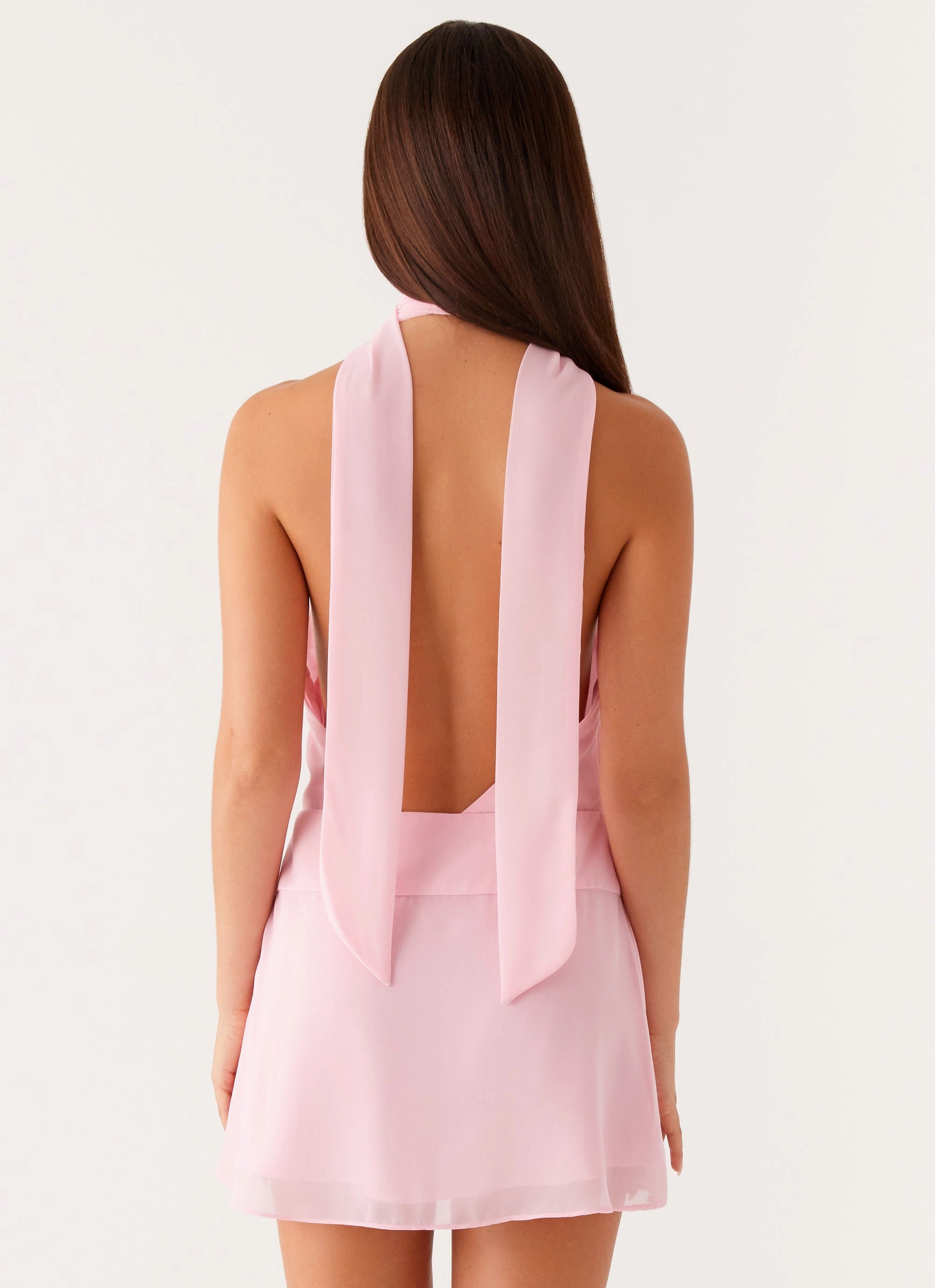 Buckle-Detail Fall Silhouette Chantal Backless Scarf Mini Dress - Pink