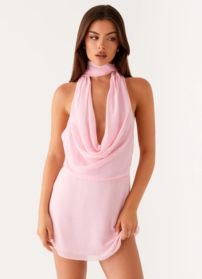 Chantal Backless Scarf Mini Dress - Pink Essential Layer Pure Fabric