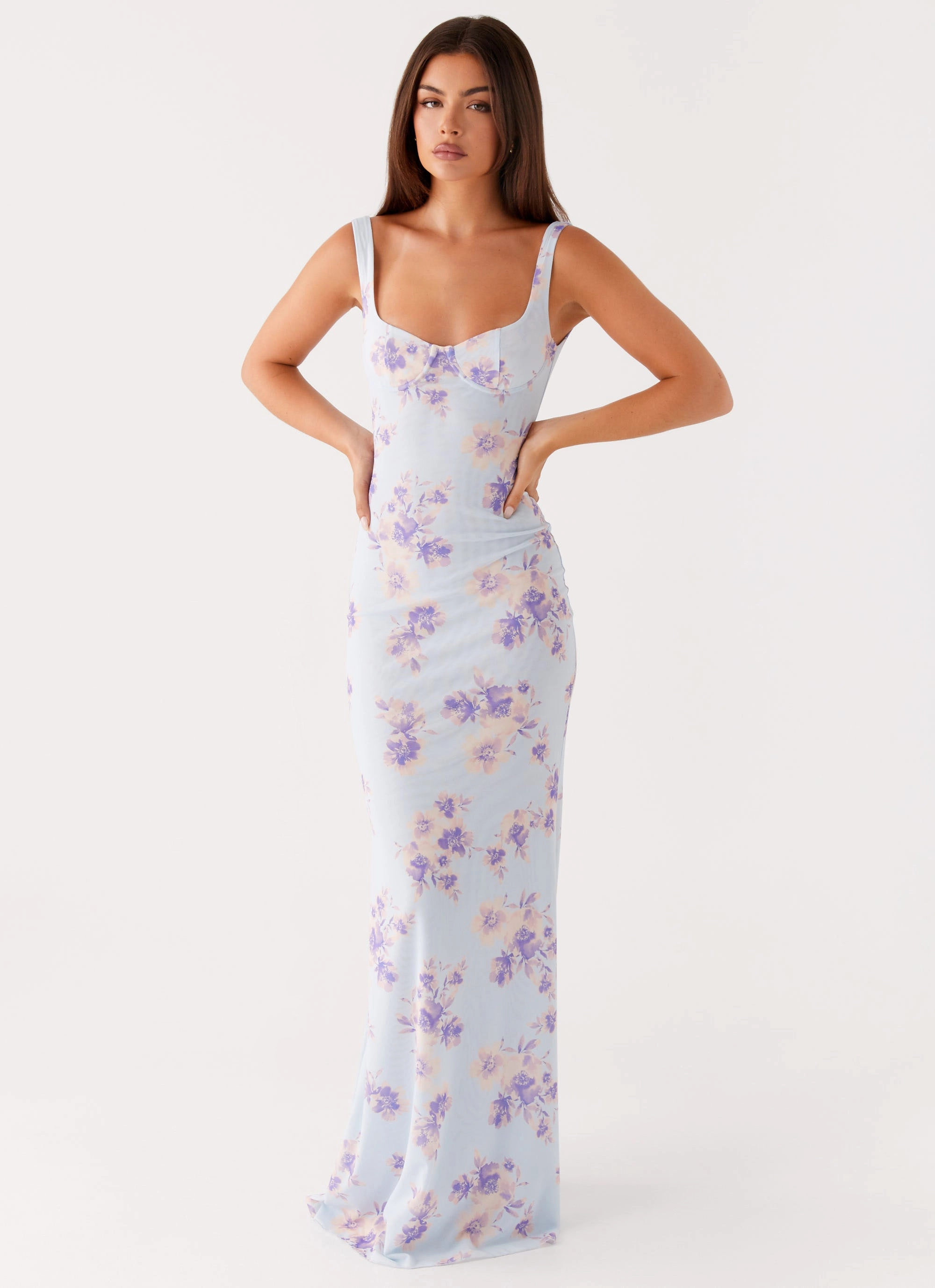 Satin-Sleeve Feminine Structure Charity Maxi Dress - Print