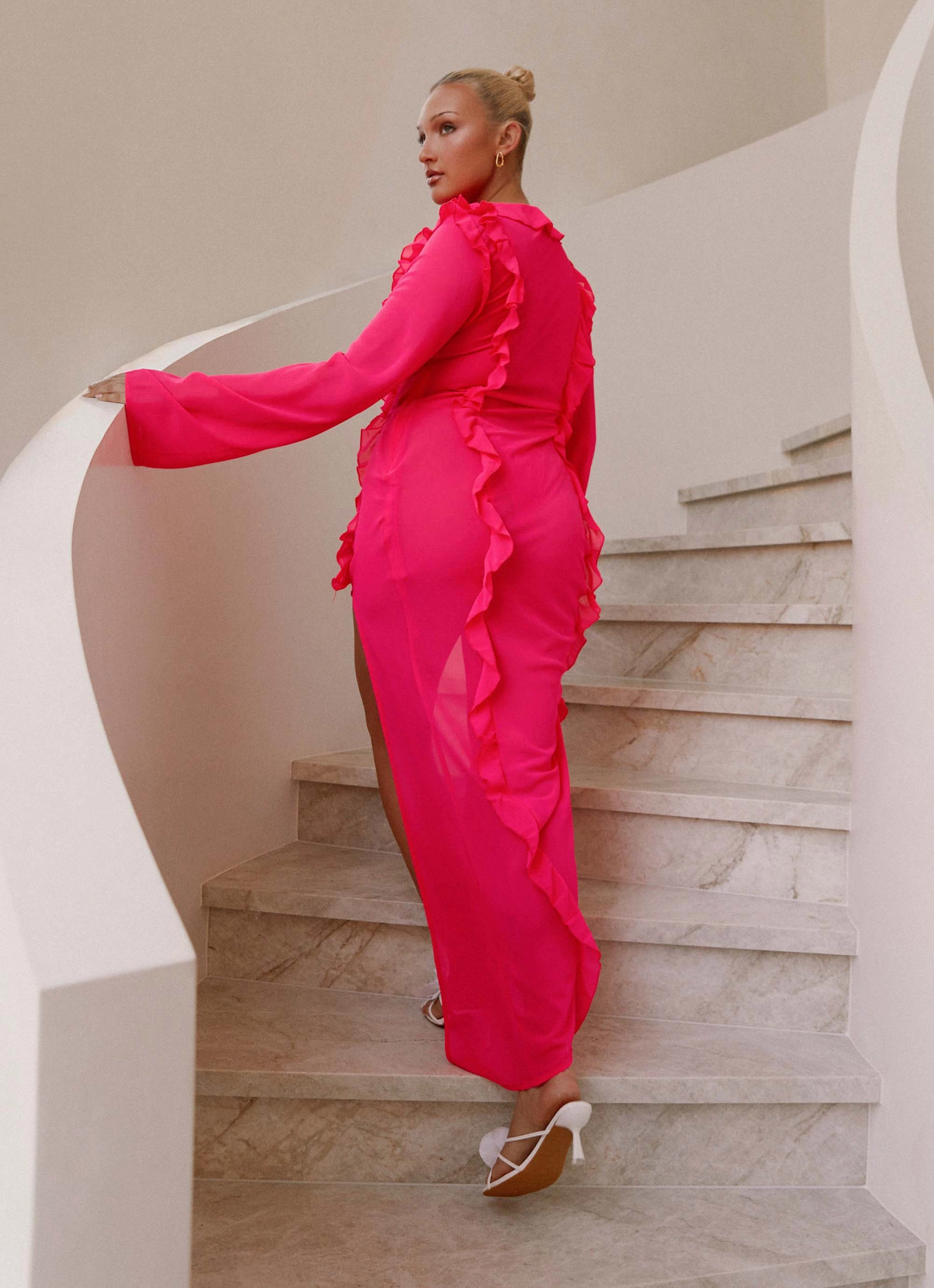 Upgrade-Option Bold-Color Charlize Maxi Dress - Pink