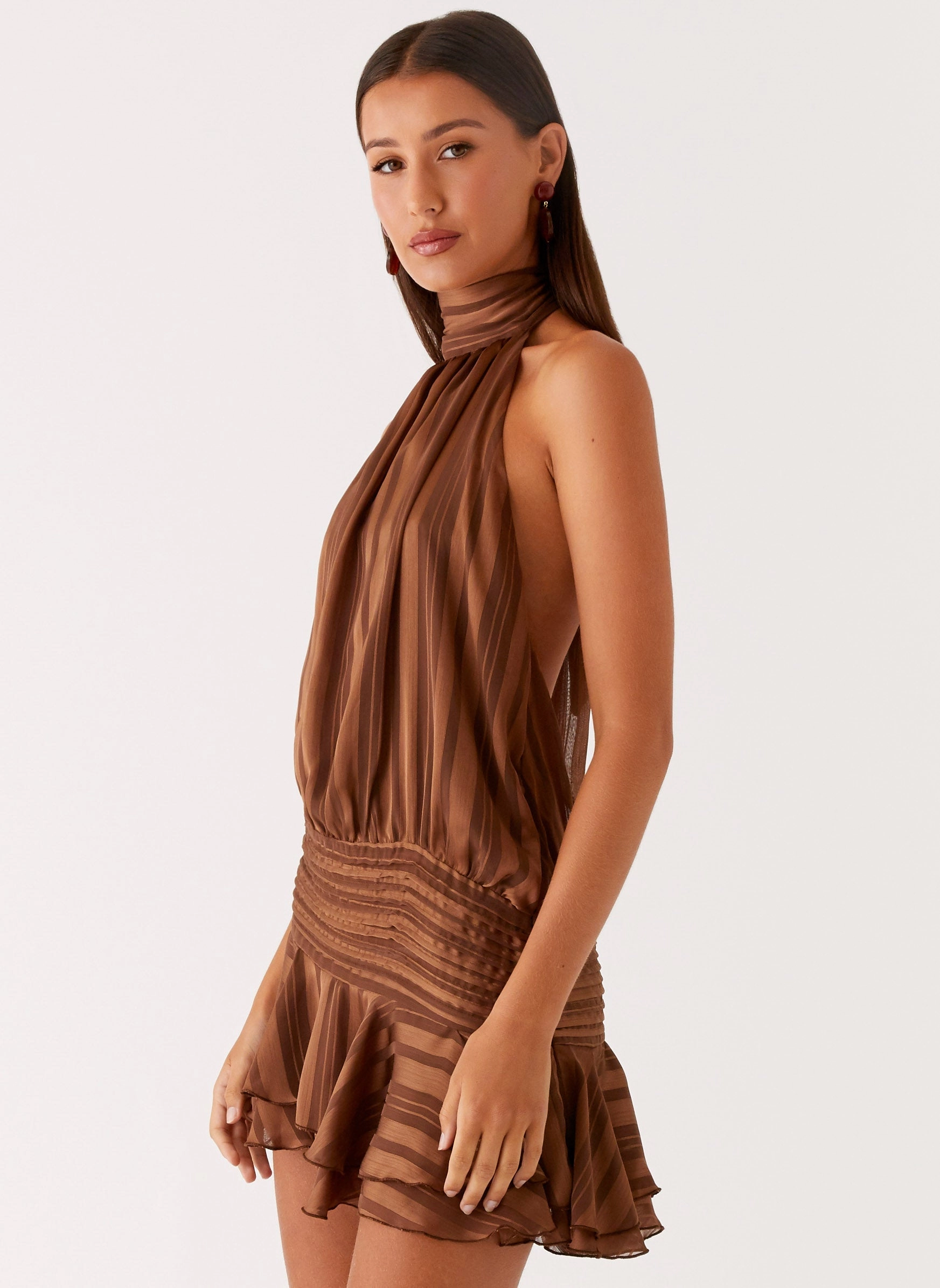 Willow Chiffon Mini Dress - Chocolate OdorControlTreatment