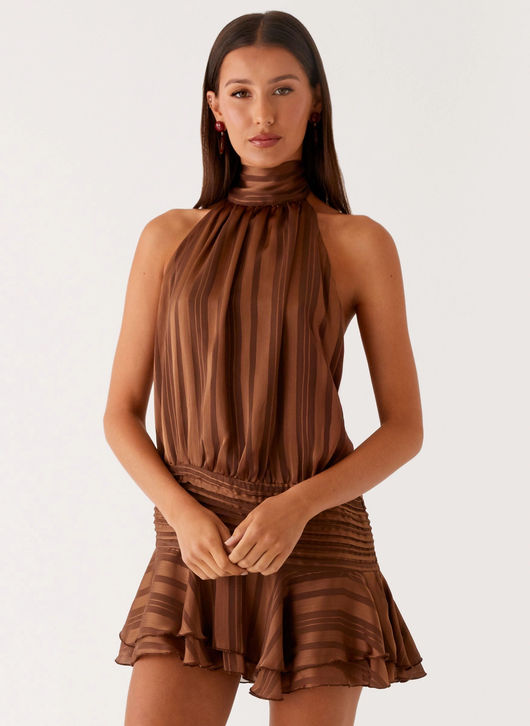 Willow Chiffon Mini Dress - Chocolate Fashion Look
