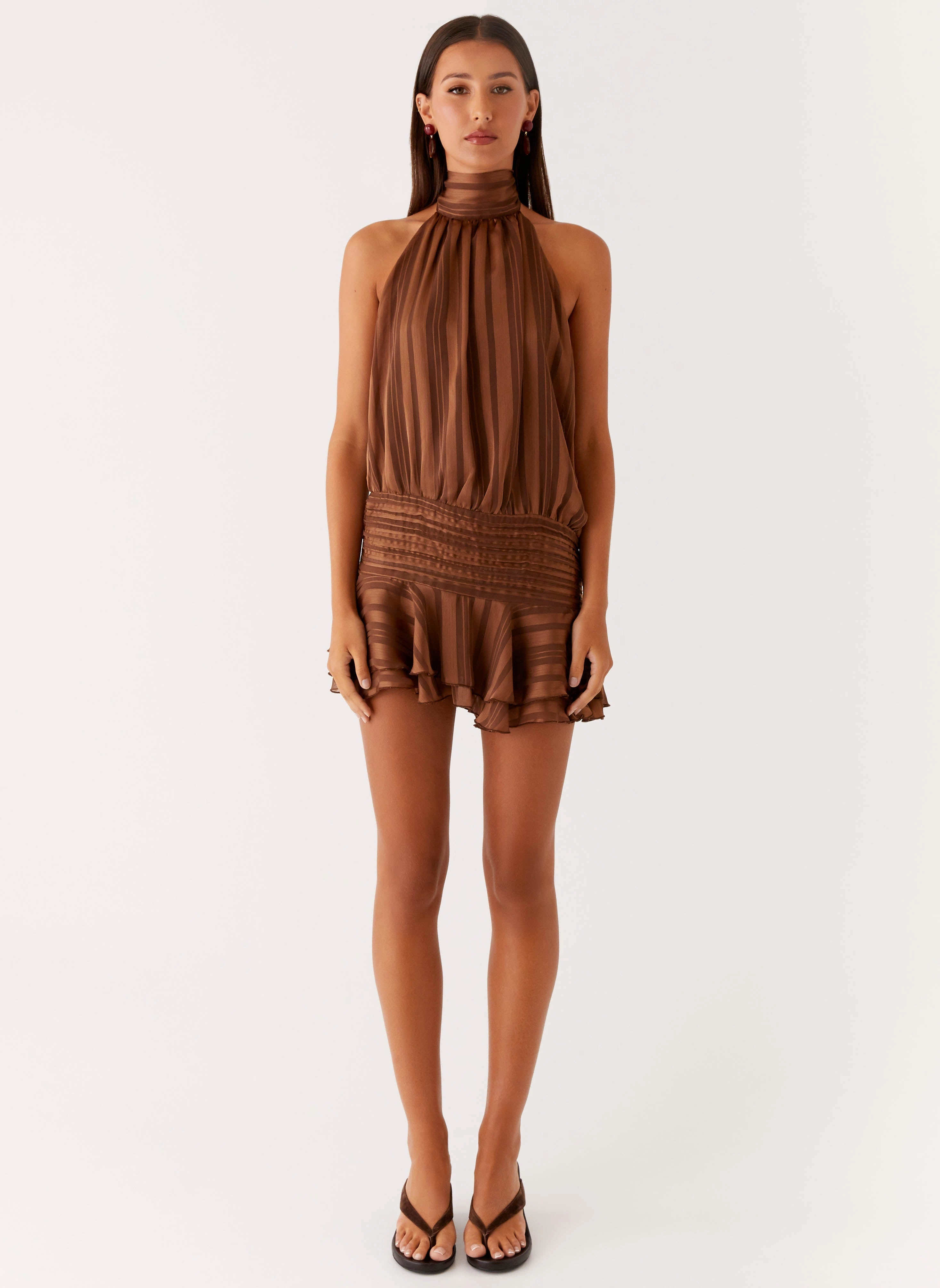 Skin Glow Willow Chiffon Mini Dress - Chocolate