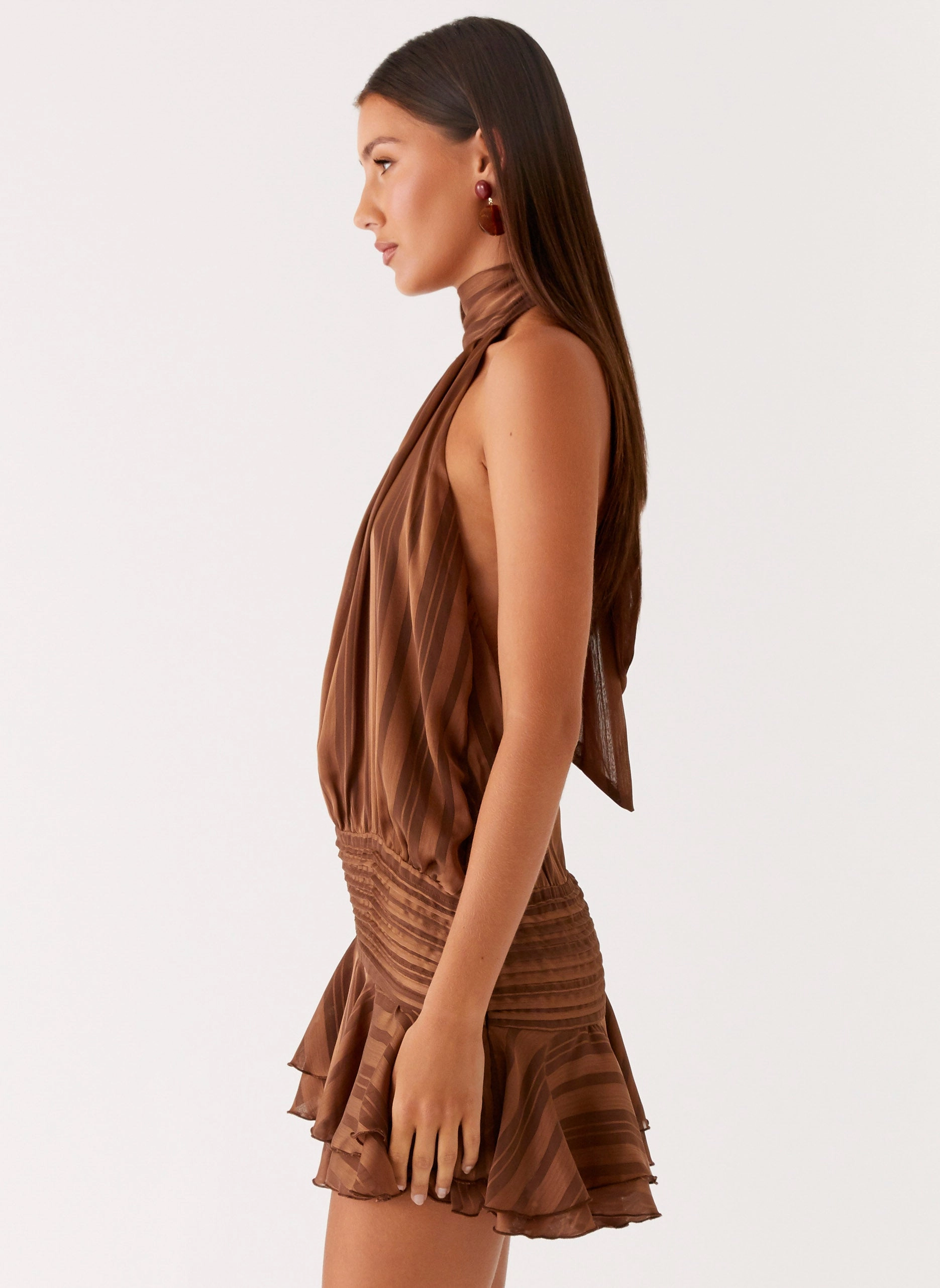 Willow Chiffon Mini Dress - Chocolate Semi Sheer Casual Vibes