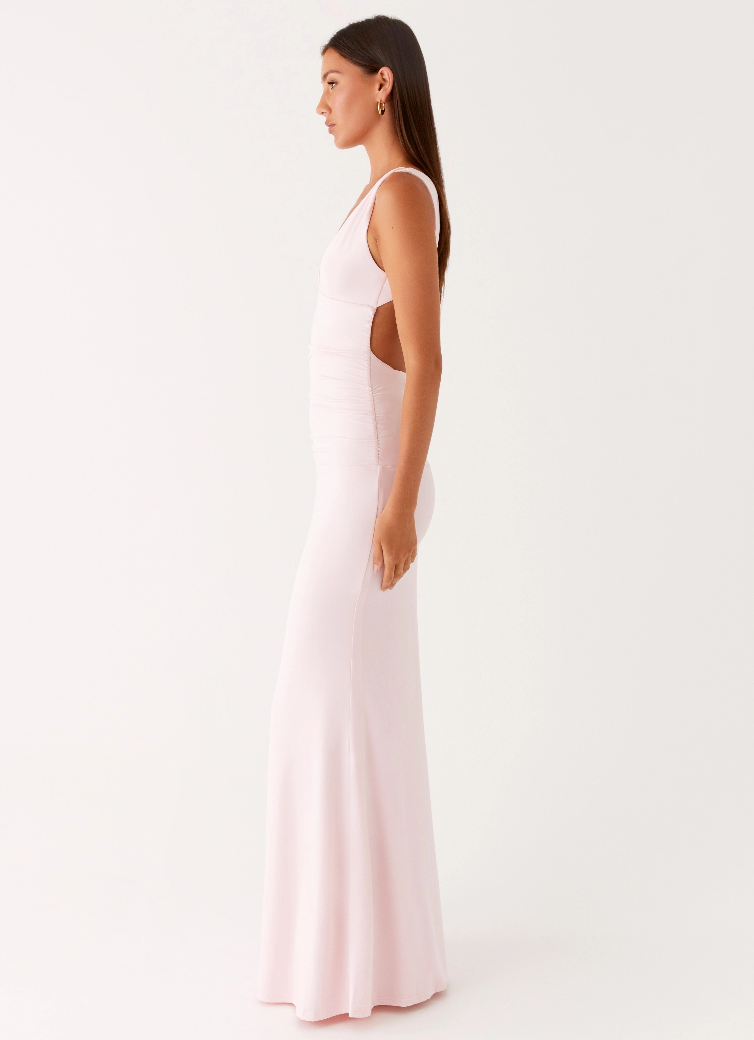 Satin Touch Cherry Sky Maxi Dress - Baby Pink