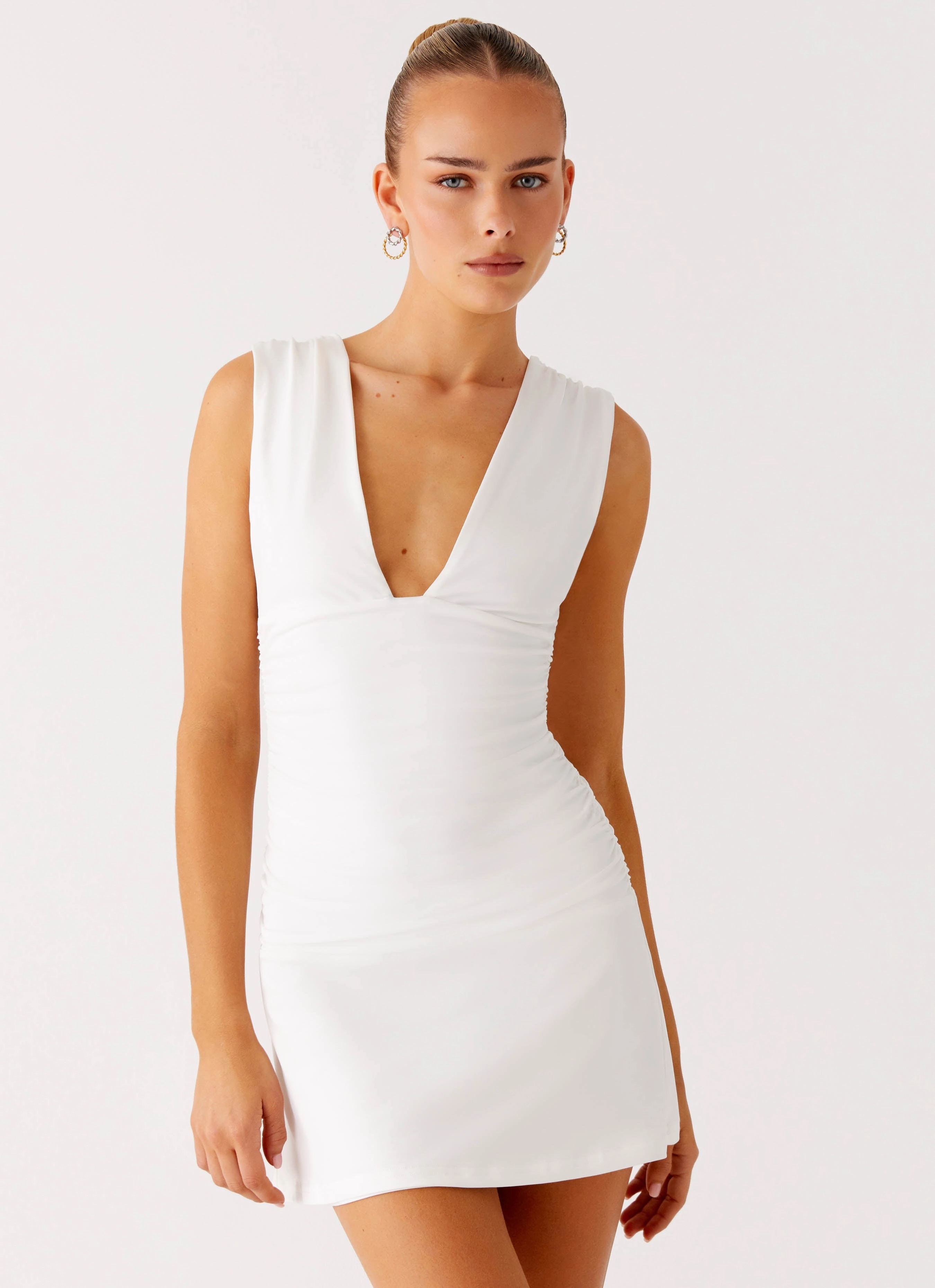 Elegant Style Cherry Sky Mini Dress - White