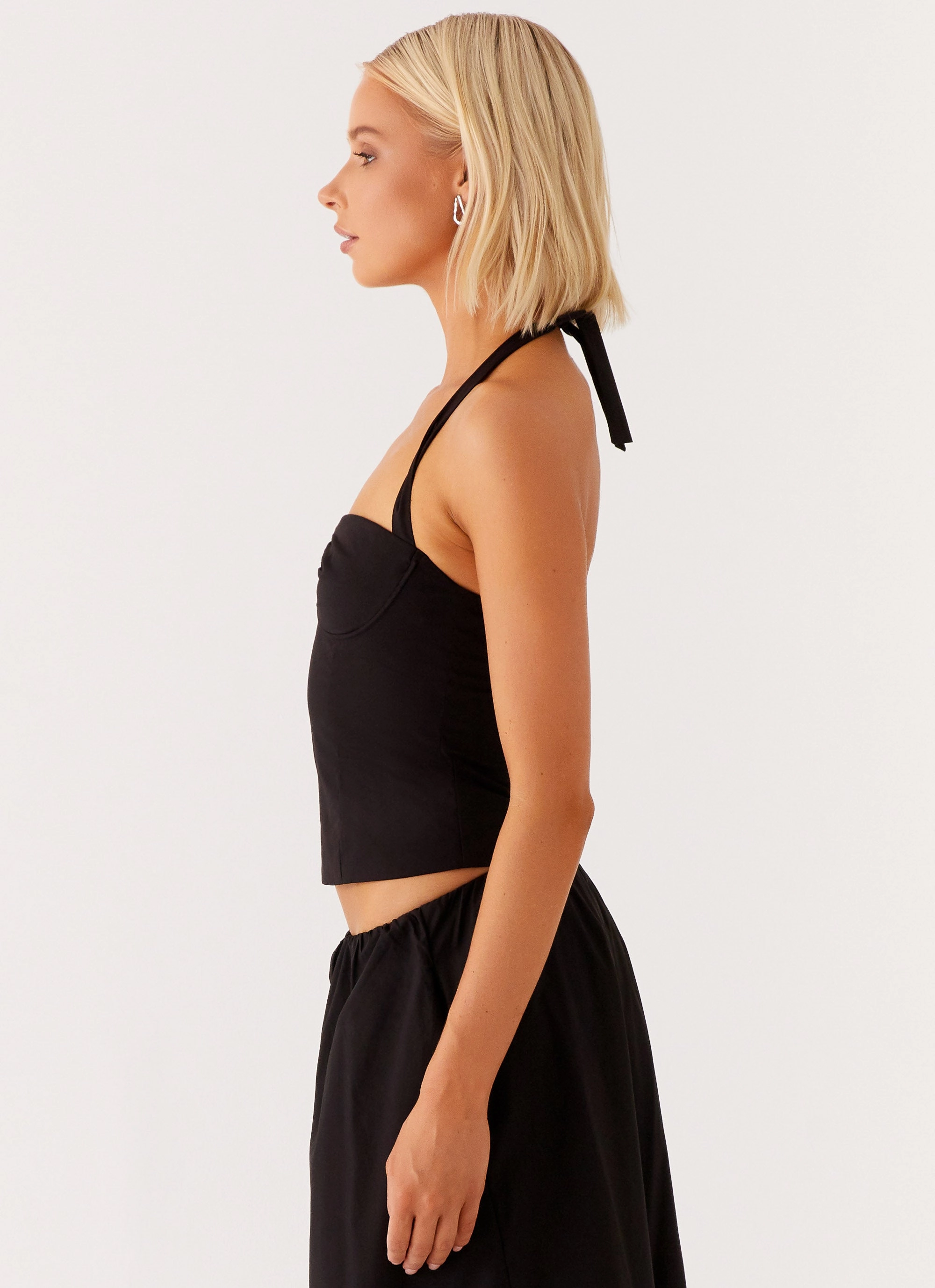 Cheryl Bustier Halter Top - Black Ventilated Back Panel Stretch Comfort