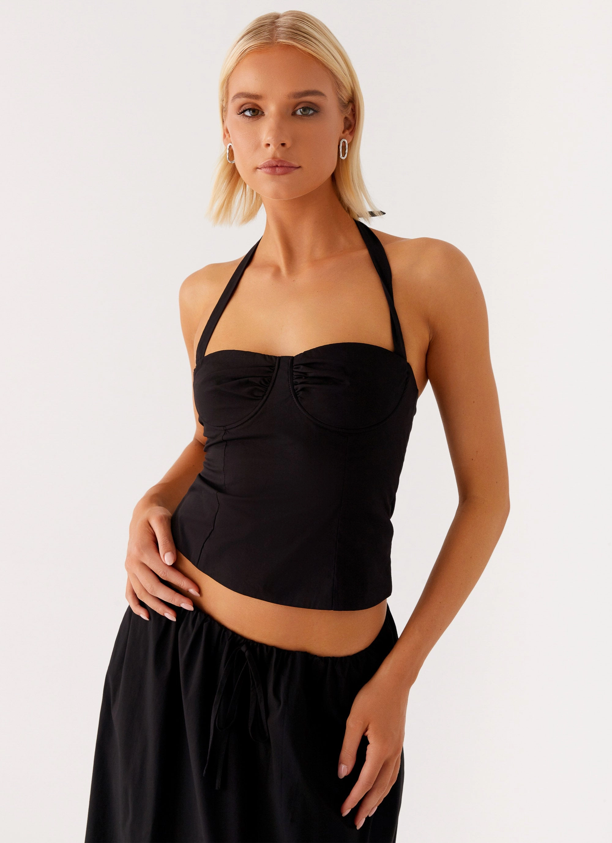 Cheryl Bustier Halter Top - Black Interlock Stitching Reflective Trim Details