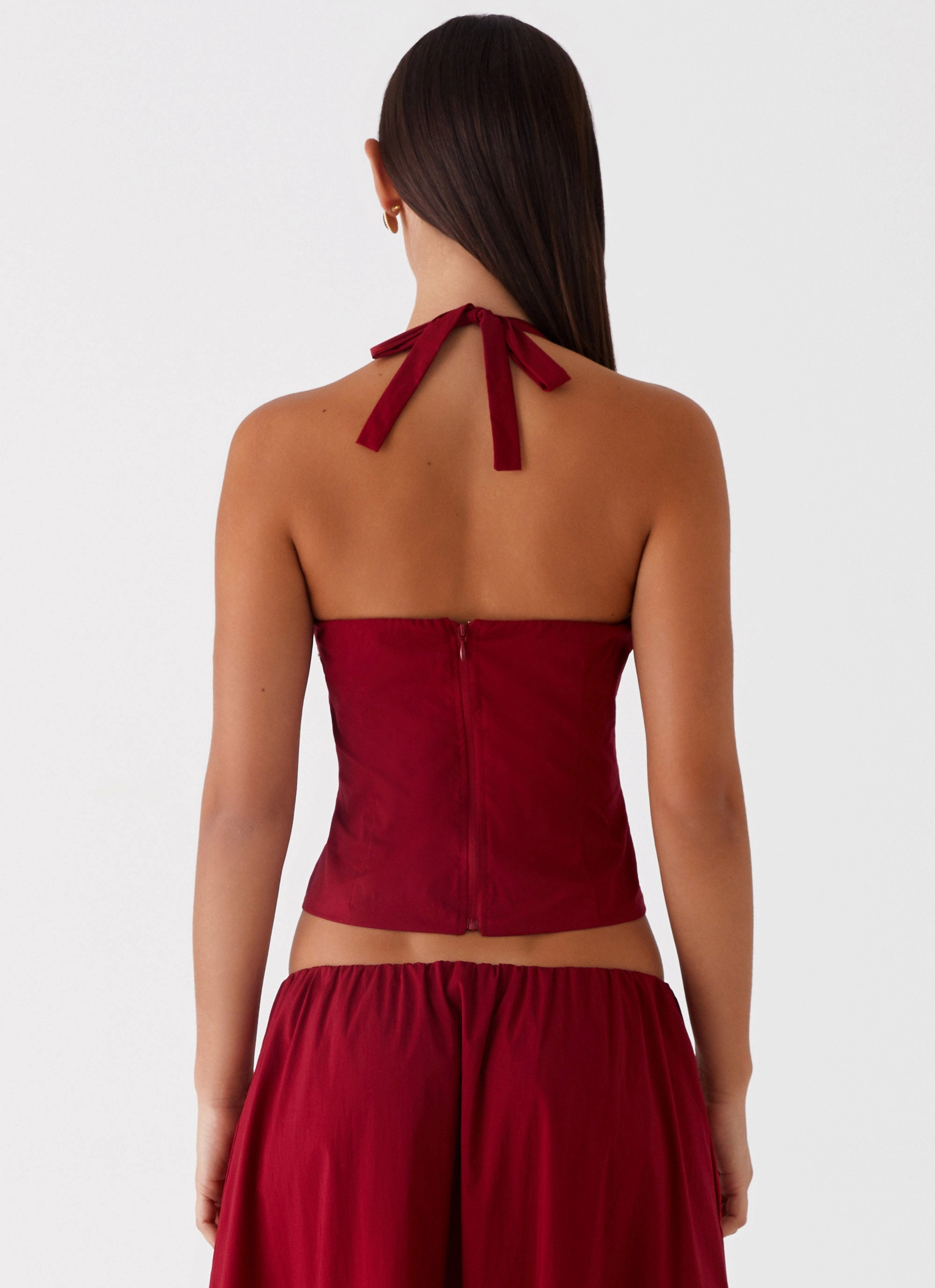 Hydrophobic Threadwork Cheryl Bustier Halter Top - Cherry Red