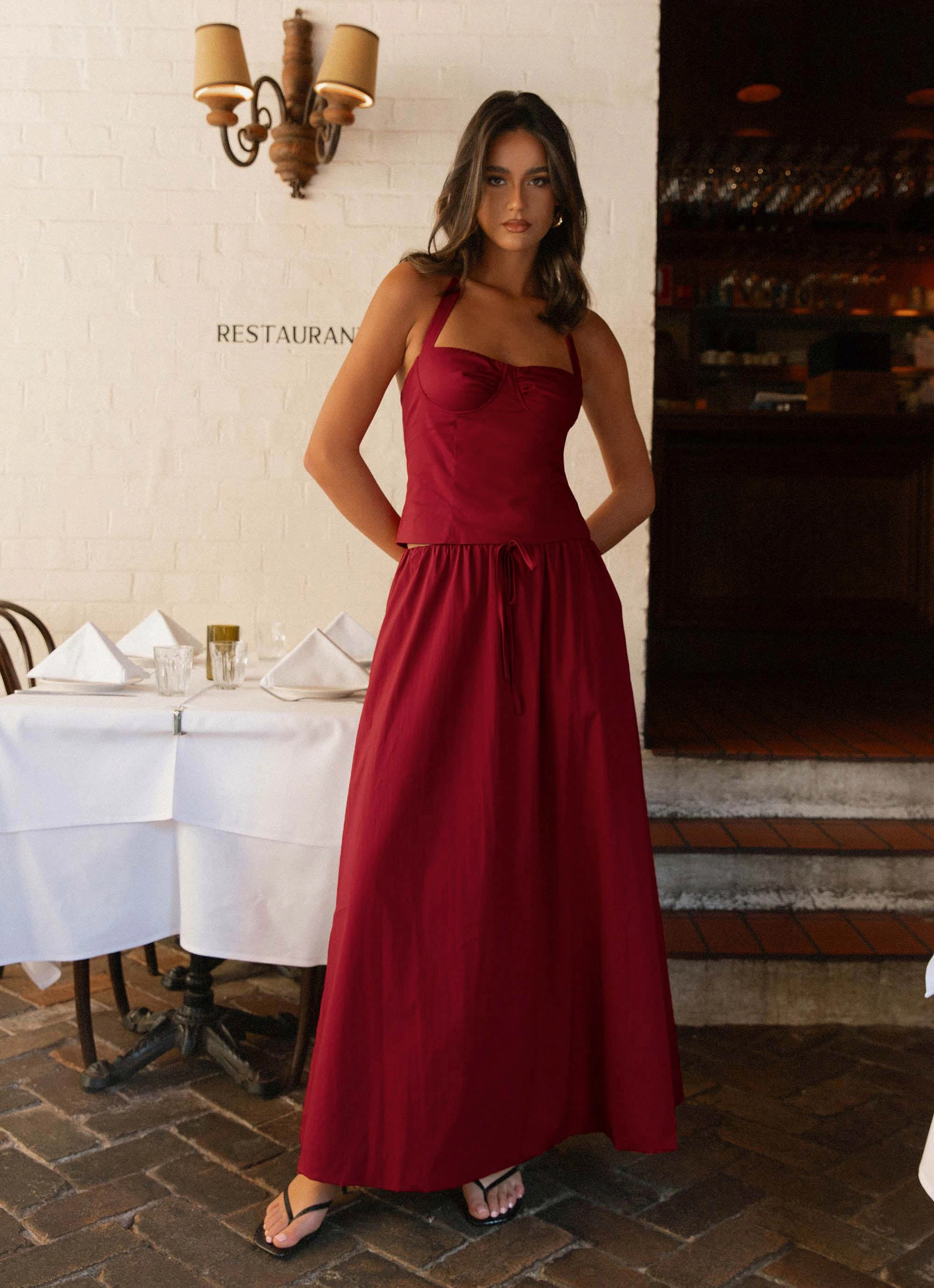 Hydrophobic Threadwork Cheryl Bustier Halter Top - Cherry Red