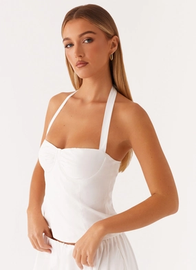Cheryl Bustier Halter Top - White Wrinkle Resistant Textile
