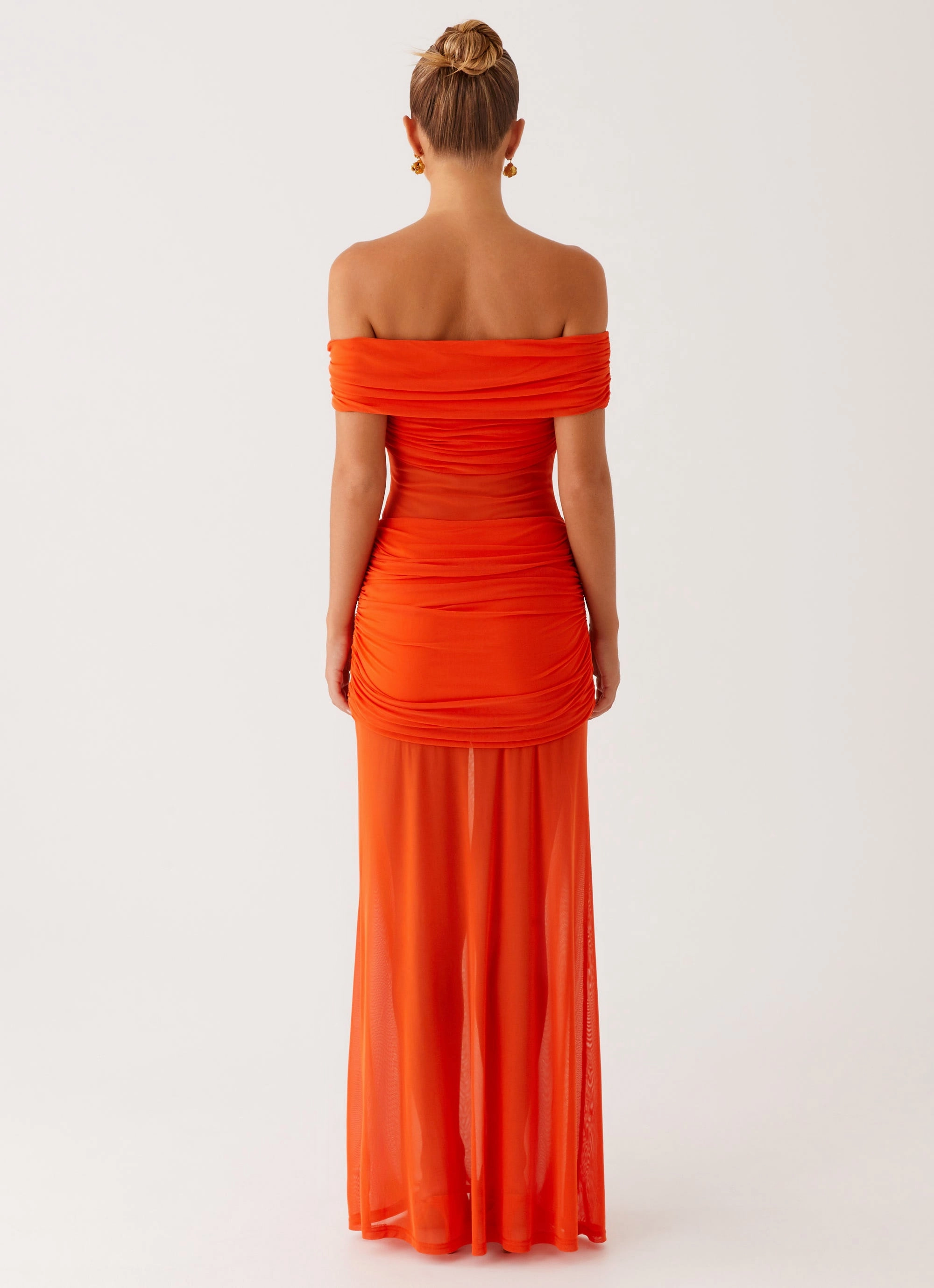 Charming Off Shoulder Maxi Dress - Orange Fall Layer