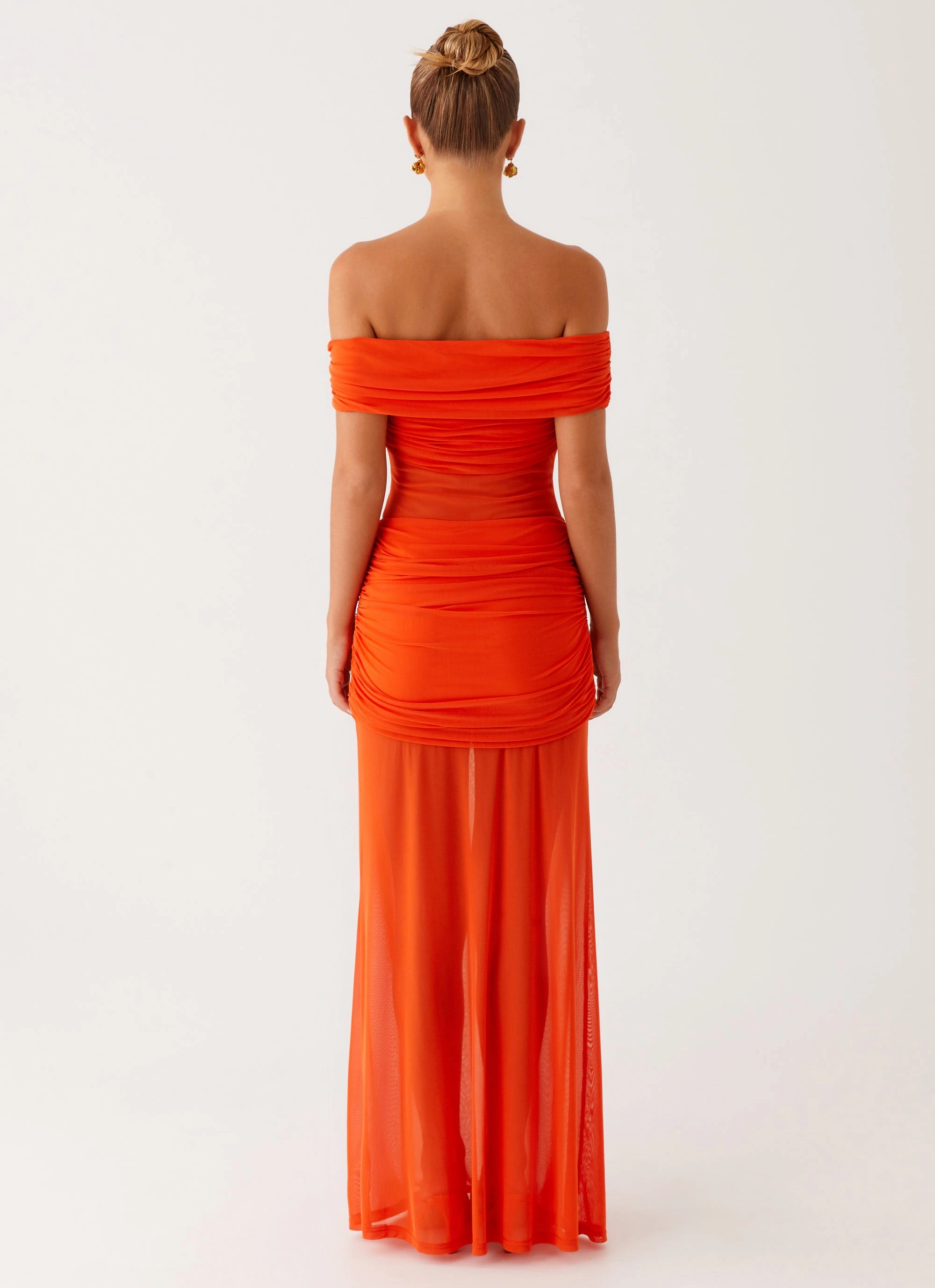 Charming Off Shoulder Maxi Dress - Orange Breathable-Lining