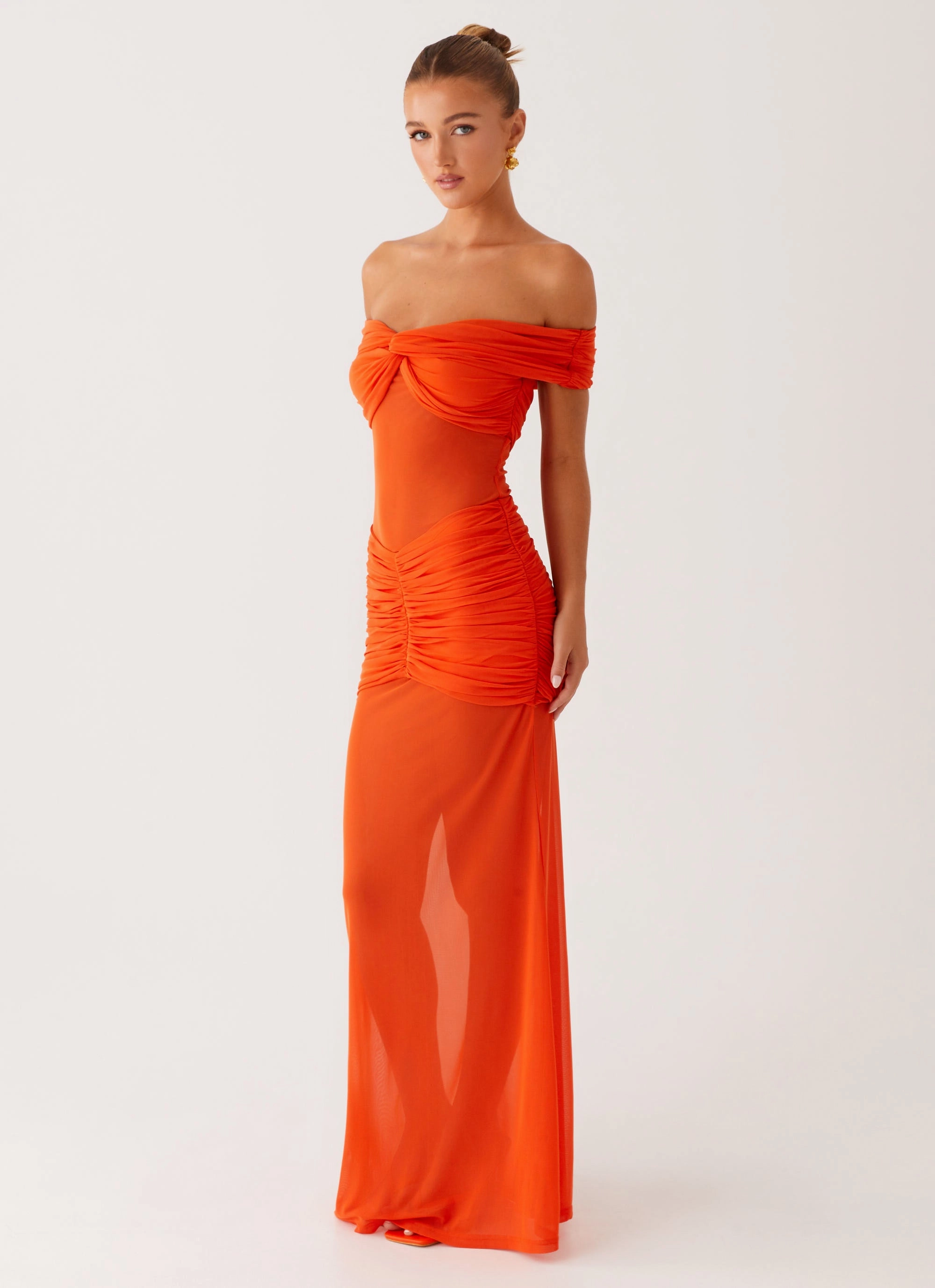 Smart Lines Charming Off Shoulder Maxi Dress - Orange
