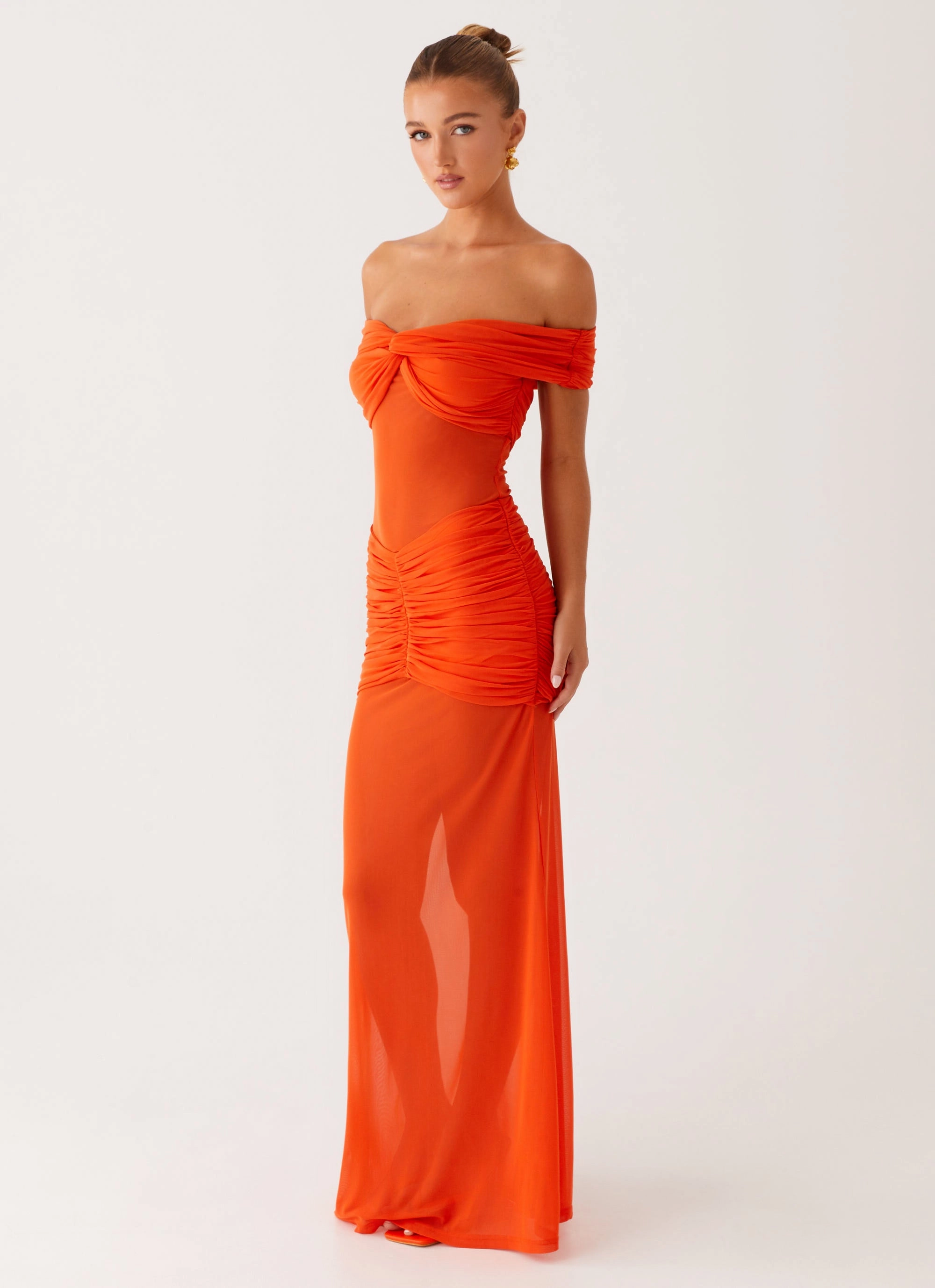 Easy Layering Travel Style Charming Off Shoulder Maxi Dress - Orange