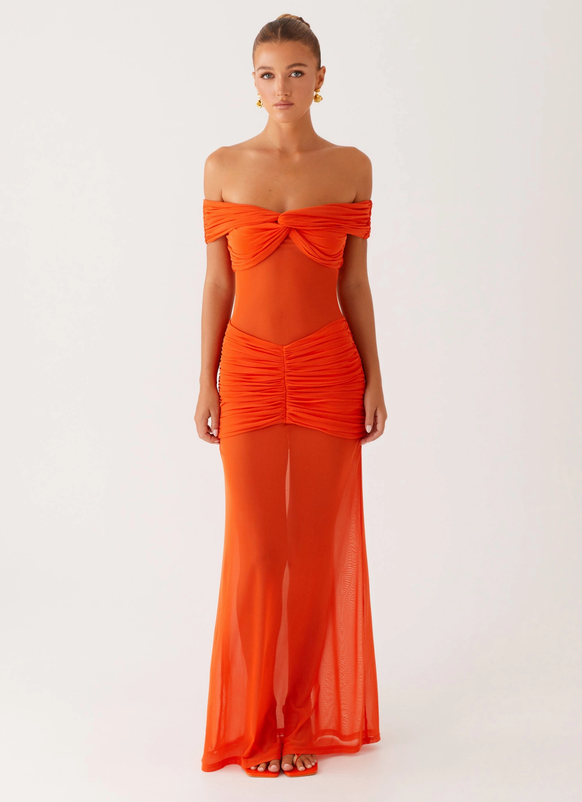 Smart Fit Charming Off Shoulder Maxi Dress - Orange