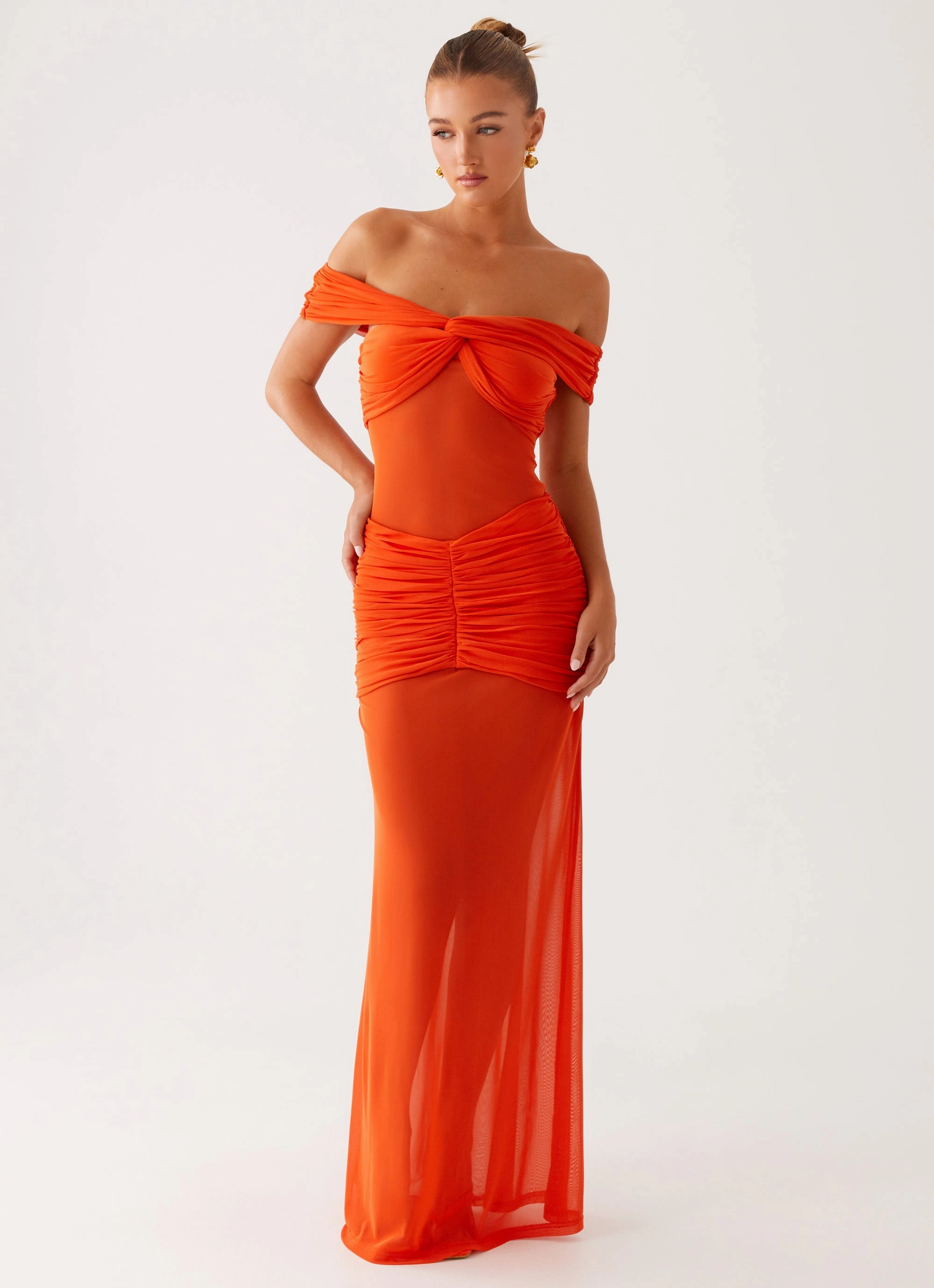 Charming Off Shoulder Maxi Dress - Orange knee-length