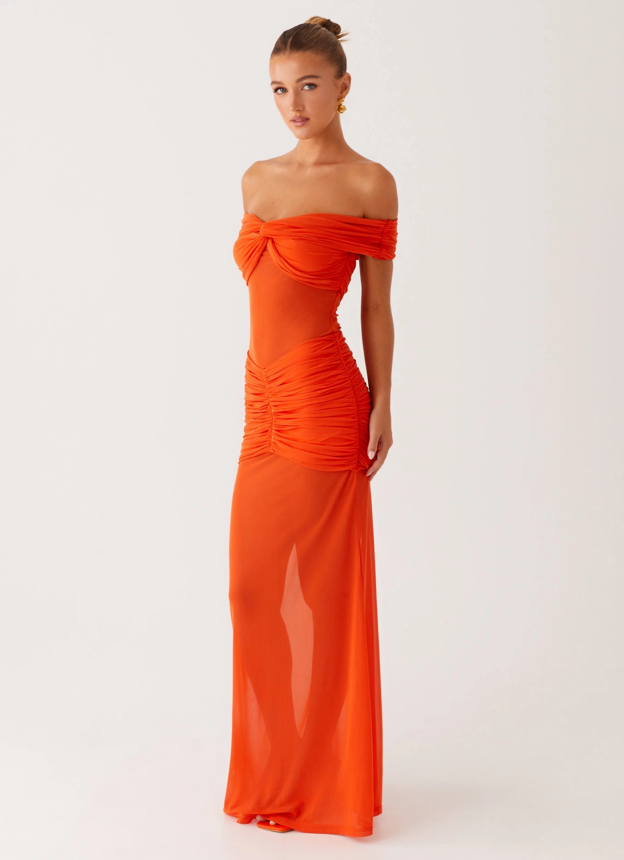 Perfect Fit Charming Off Shoulder Maxi Dress - Orange