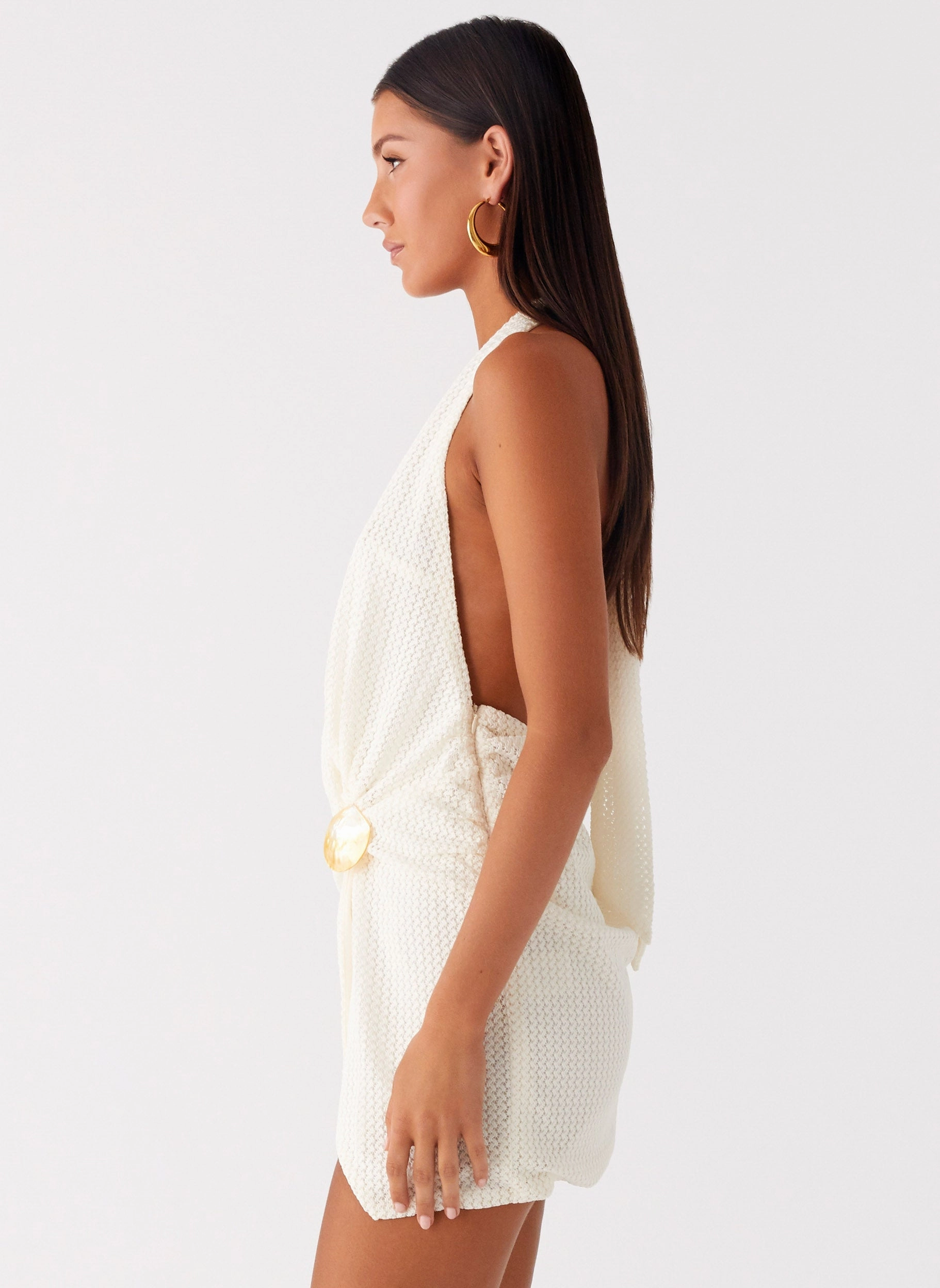 Eleanora Plunge Mini Dress - Ivory Everyday Look Delicate Finish
