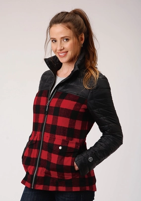 Roper Womens Black/Buffalo Plaid Nylon Crushable Jacket FleeceLined Lightweight Insulation Technology