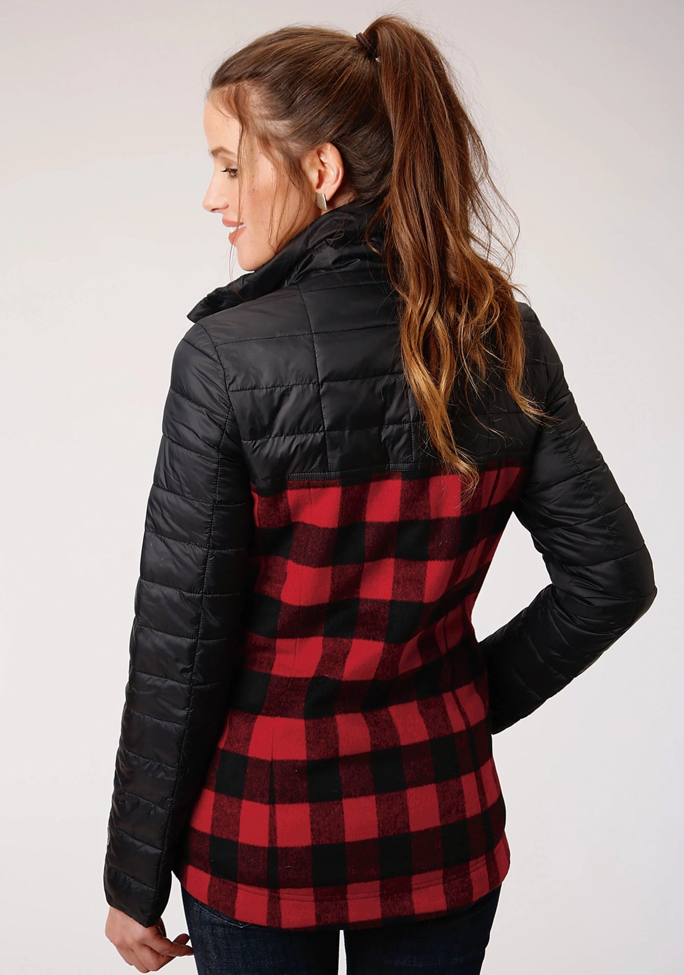Roper Womens Black/Buffalo Plaid Nylon Crushable Jacket All Day Comfort Windproof Thermal Shell