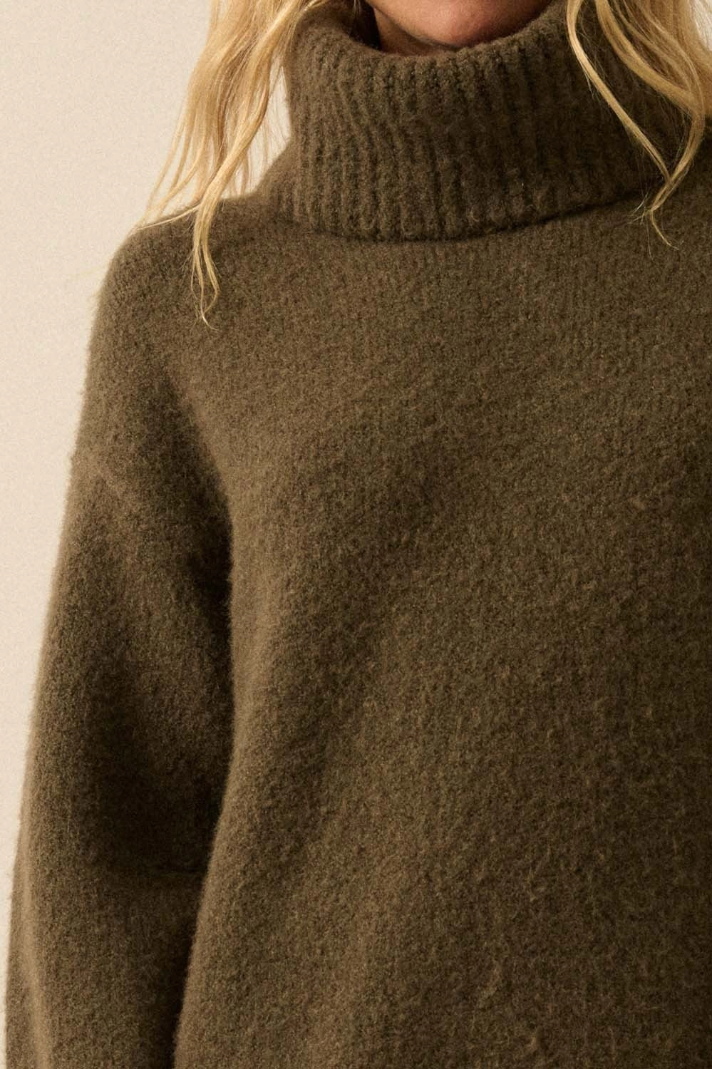 Cowl Neck Midi Sweater Dress - Olive cut out Lounge Vibes