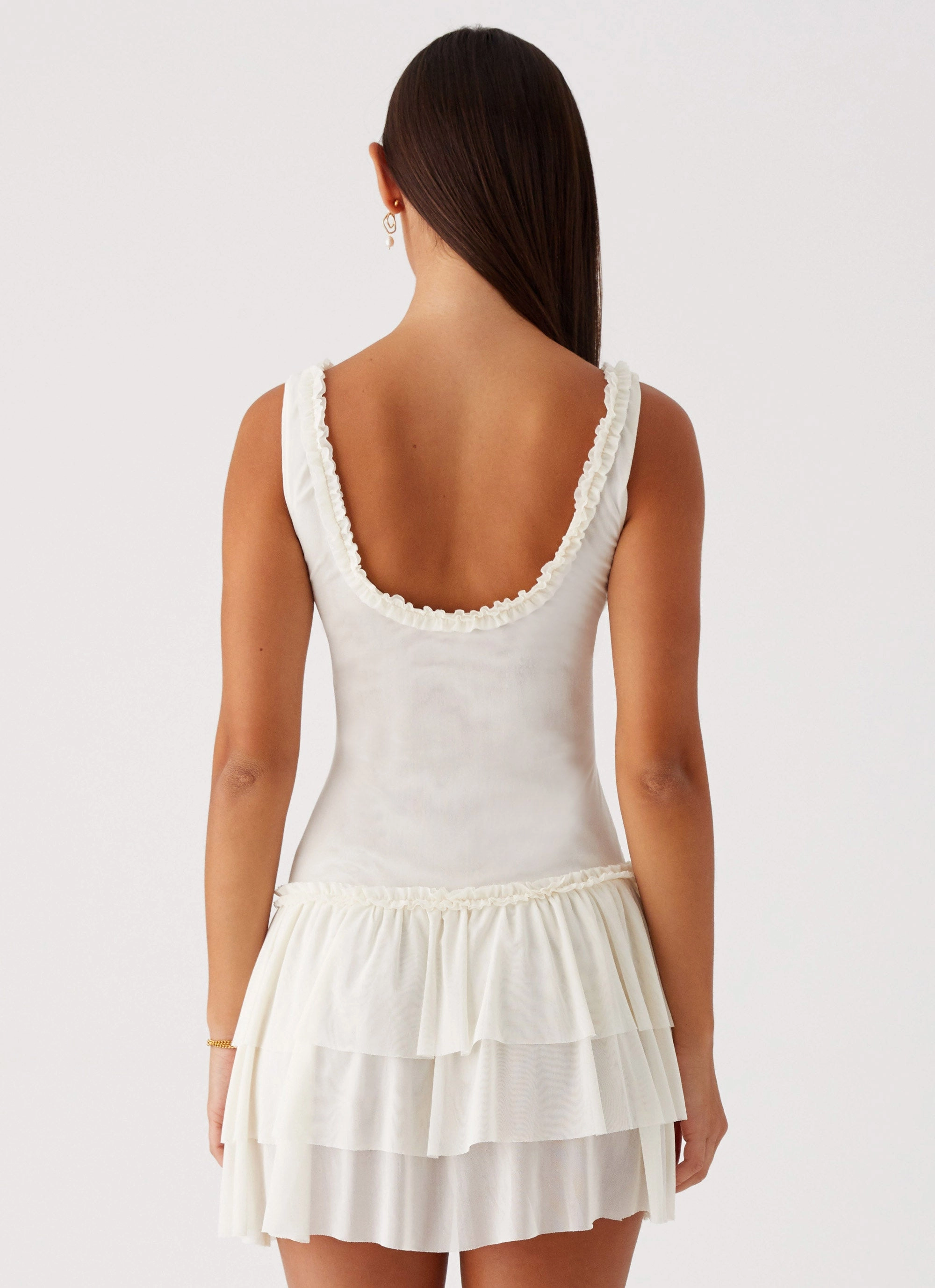 Cyprus Mini Dress - Ivory Layered Fabric Stretchable