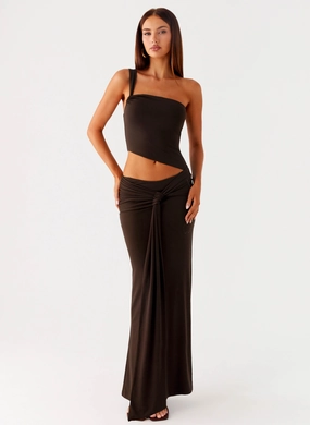 Belted-Style Luara Cut Out Maxi Dress - Chocolate