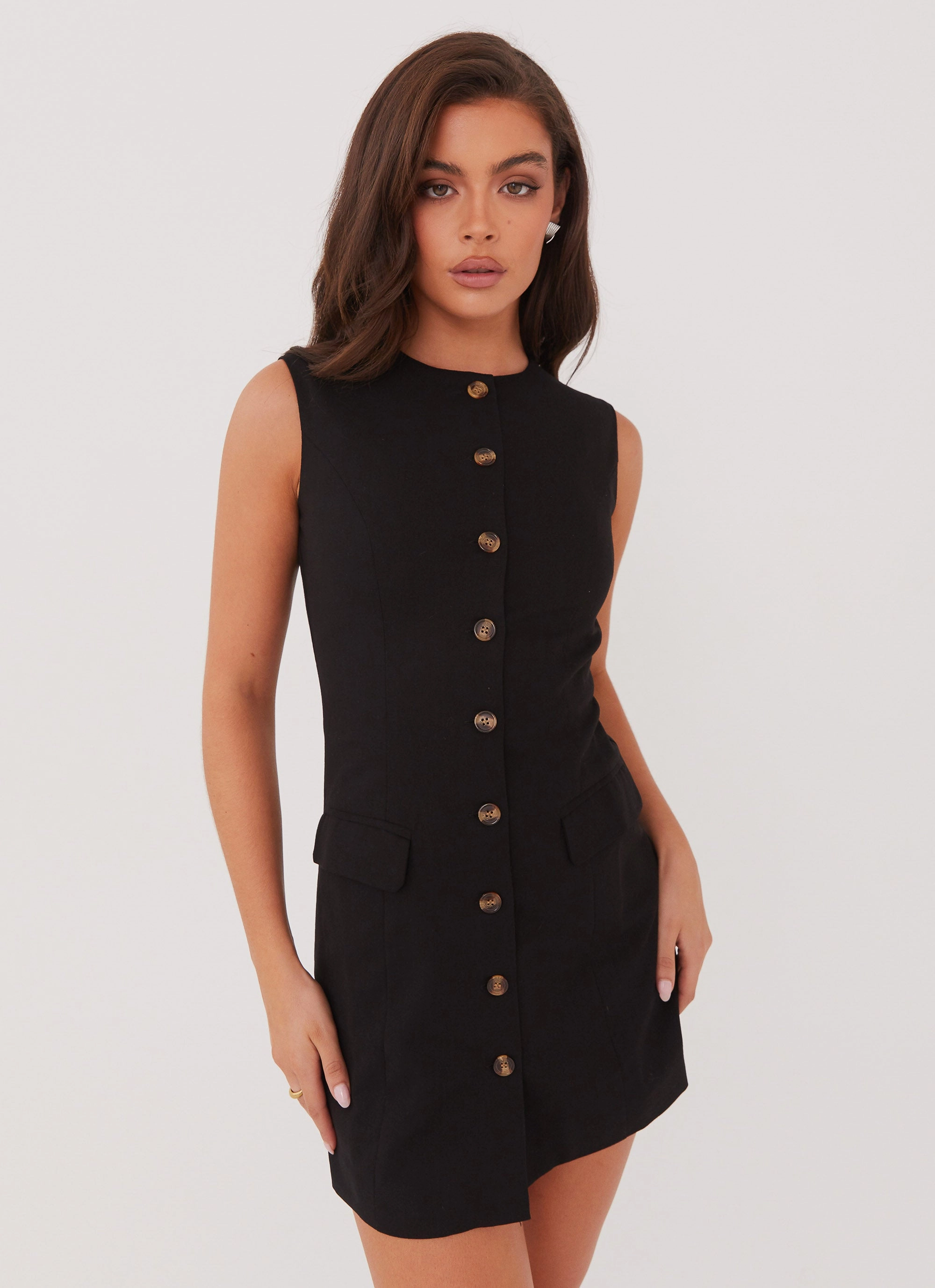 Castello Fiore Linen Mini Dress - Black Satin Soft All-Day Wear