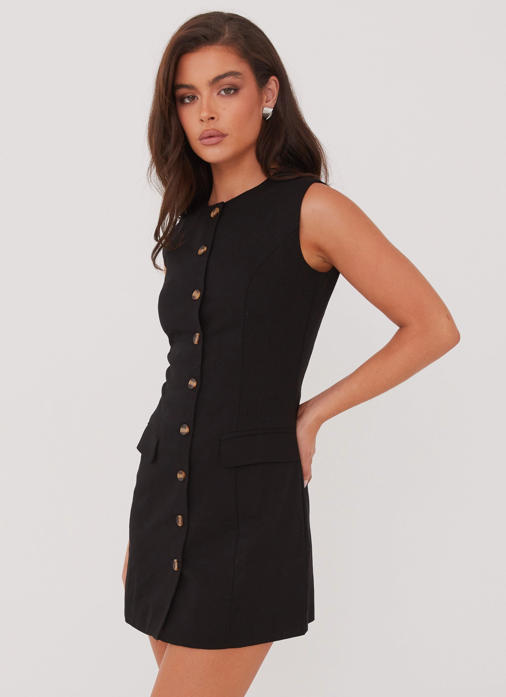 Castello Fiore Linen Mini Dress - Black Soft Fabric Modern Lines
