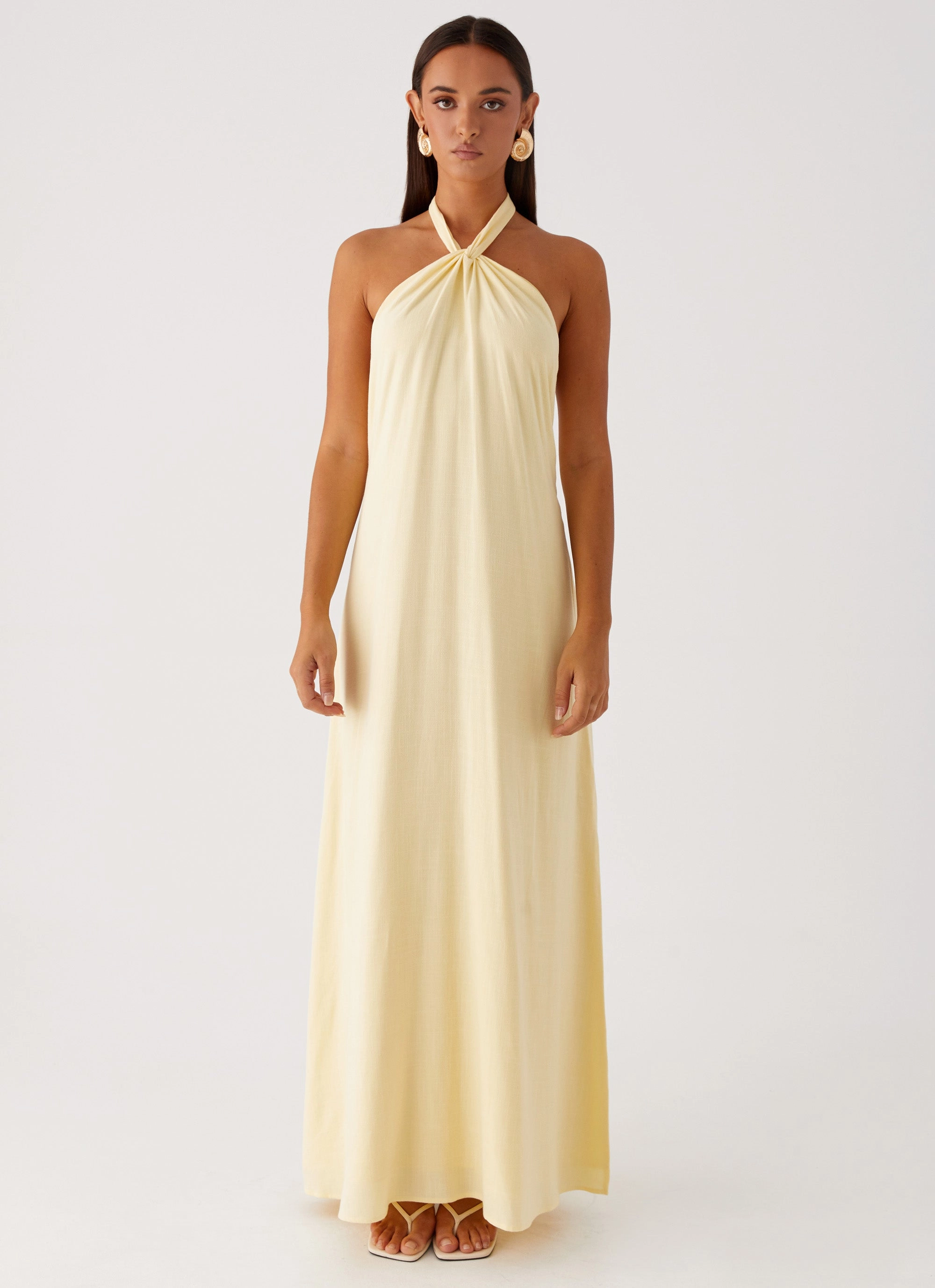 Scalloped-Edge Korean Trend Golden Child Linen Maxi Dress - Yellow