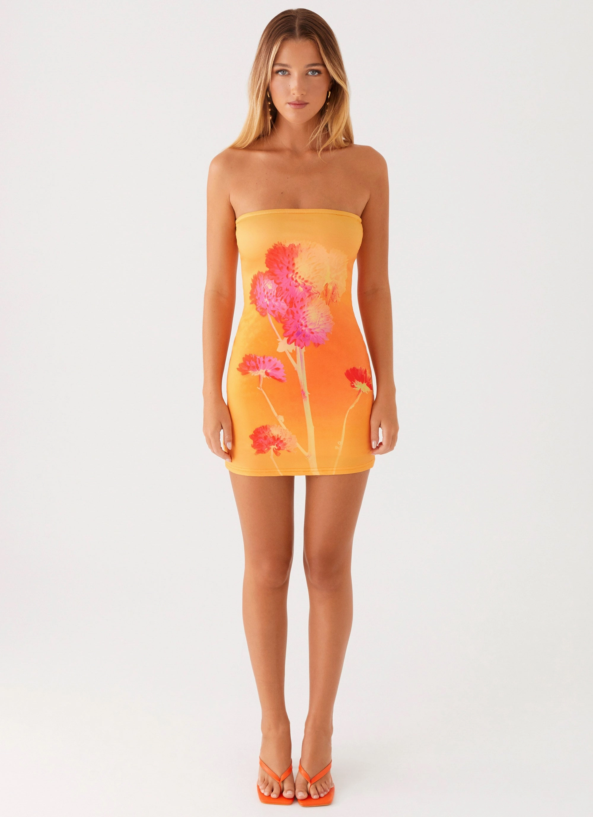 Caroline Mini Dress - Orange Floral Back-Zip