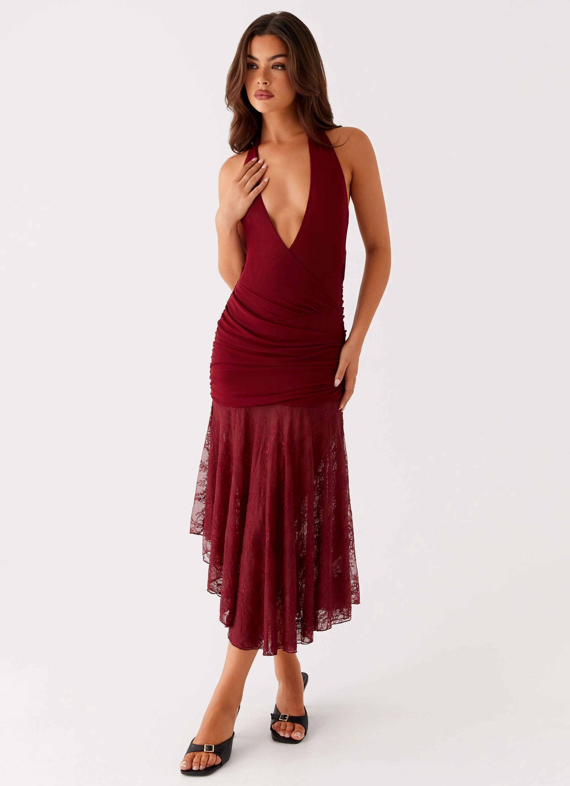 Burnout Midi Dress - Maroon Timeless Layer Handmade