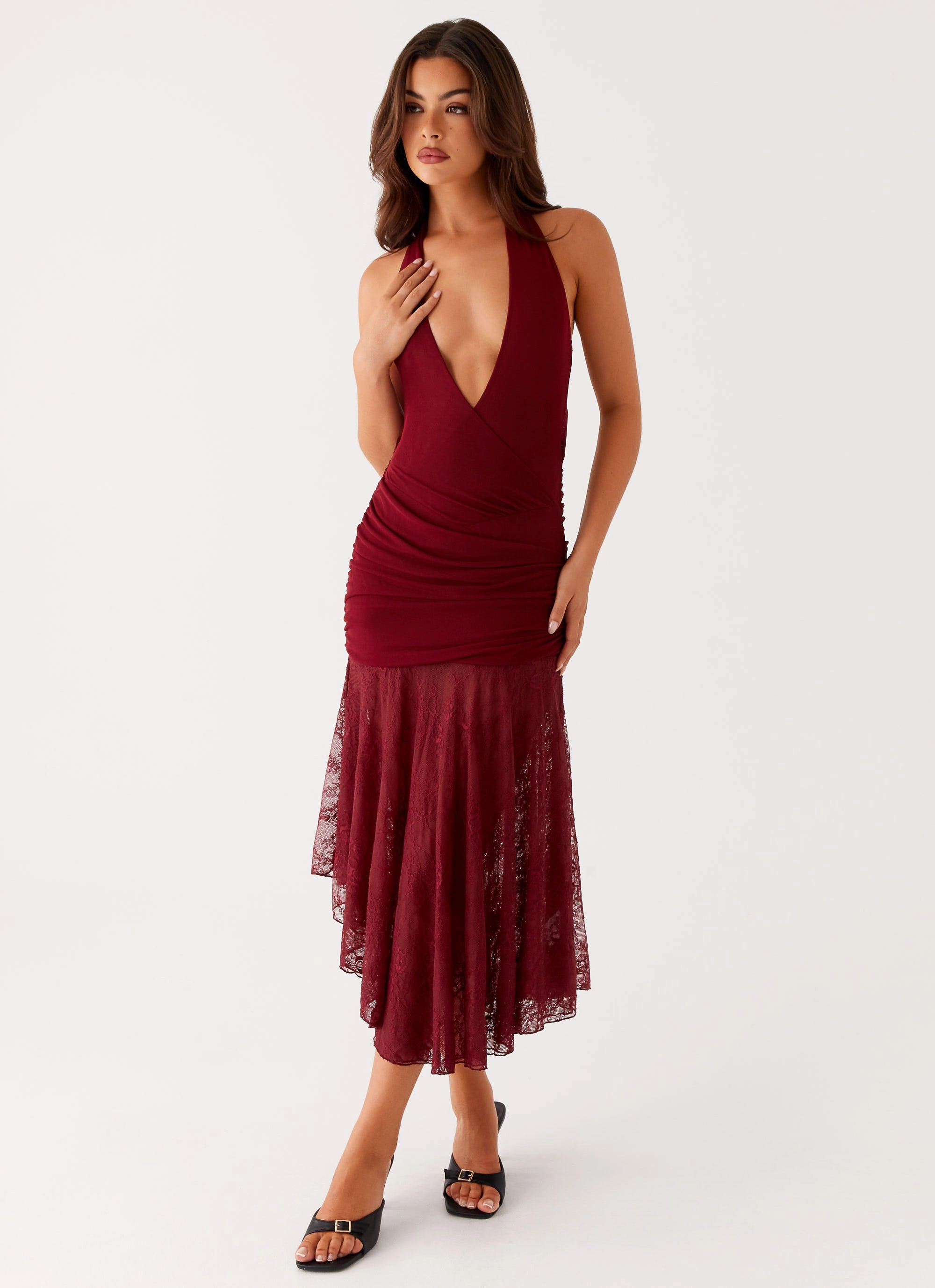 Soft Finish Burnout Midi Dress - Maroon