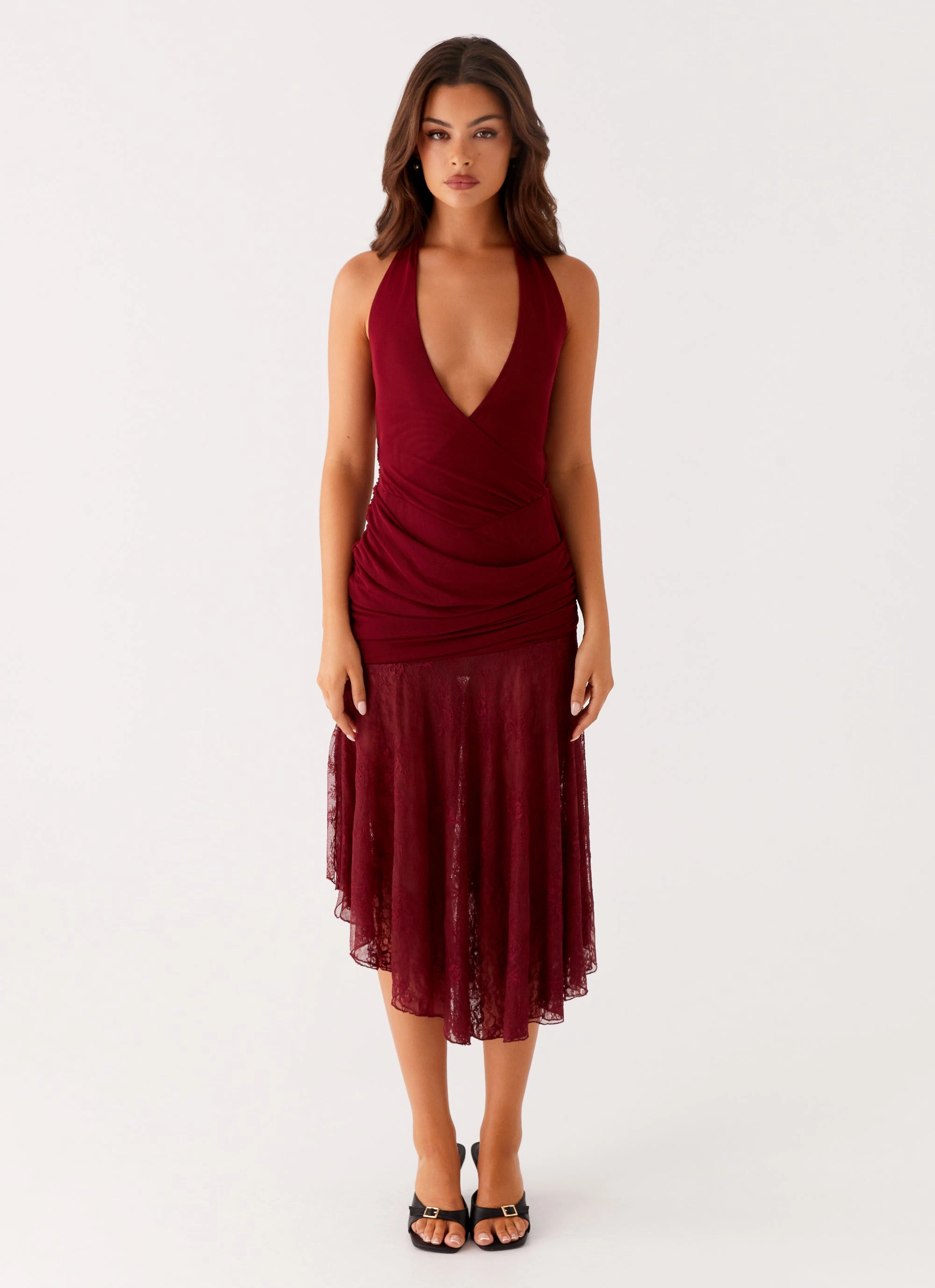 Burnout Midi Dress - Maroon Summer-Season Elegant brunch outfit