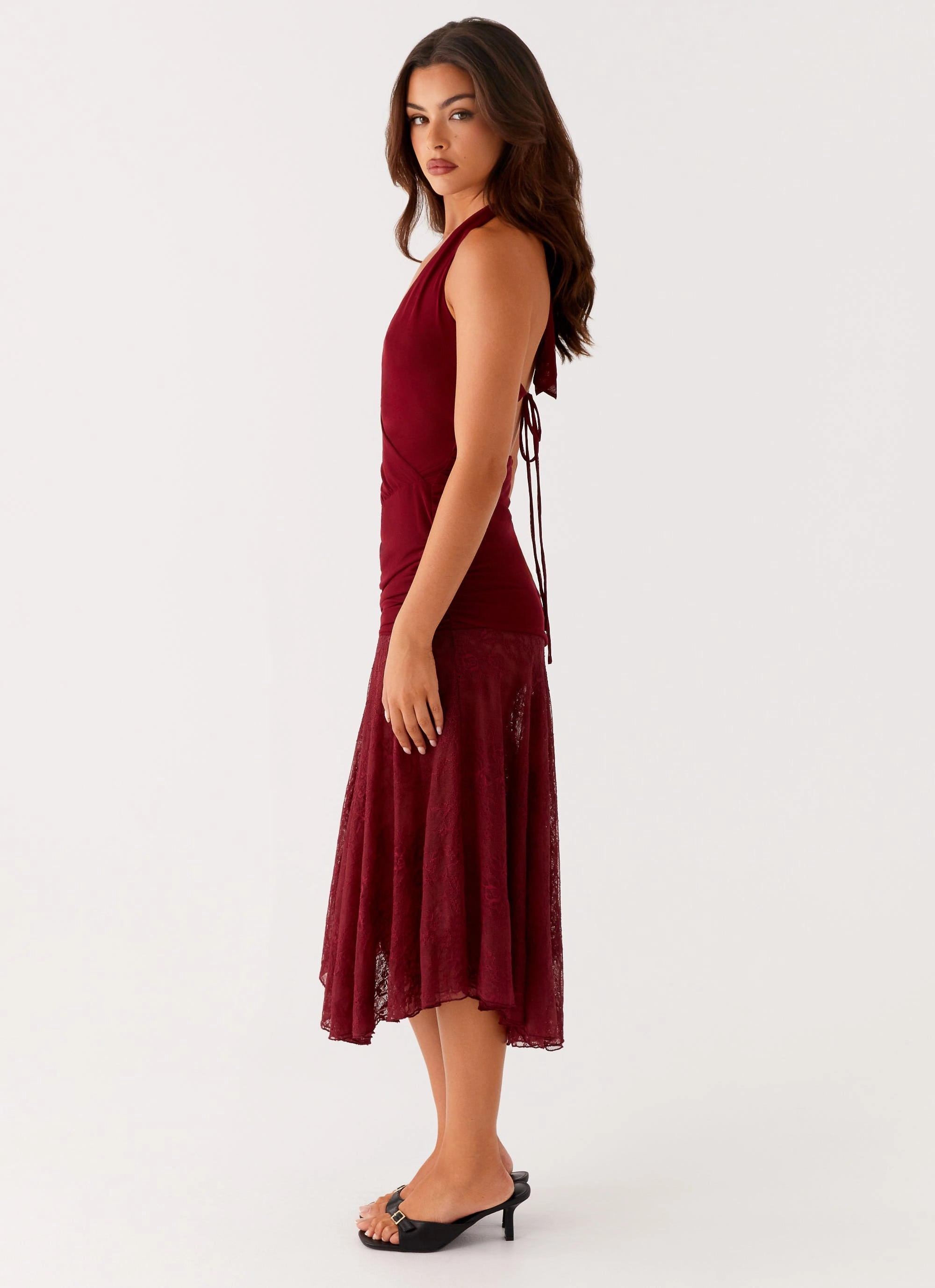 Pretty Glow Burnout Midi Dress - Maroon