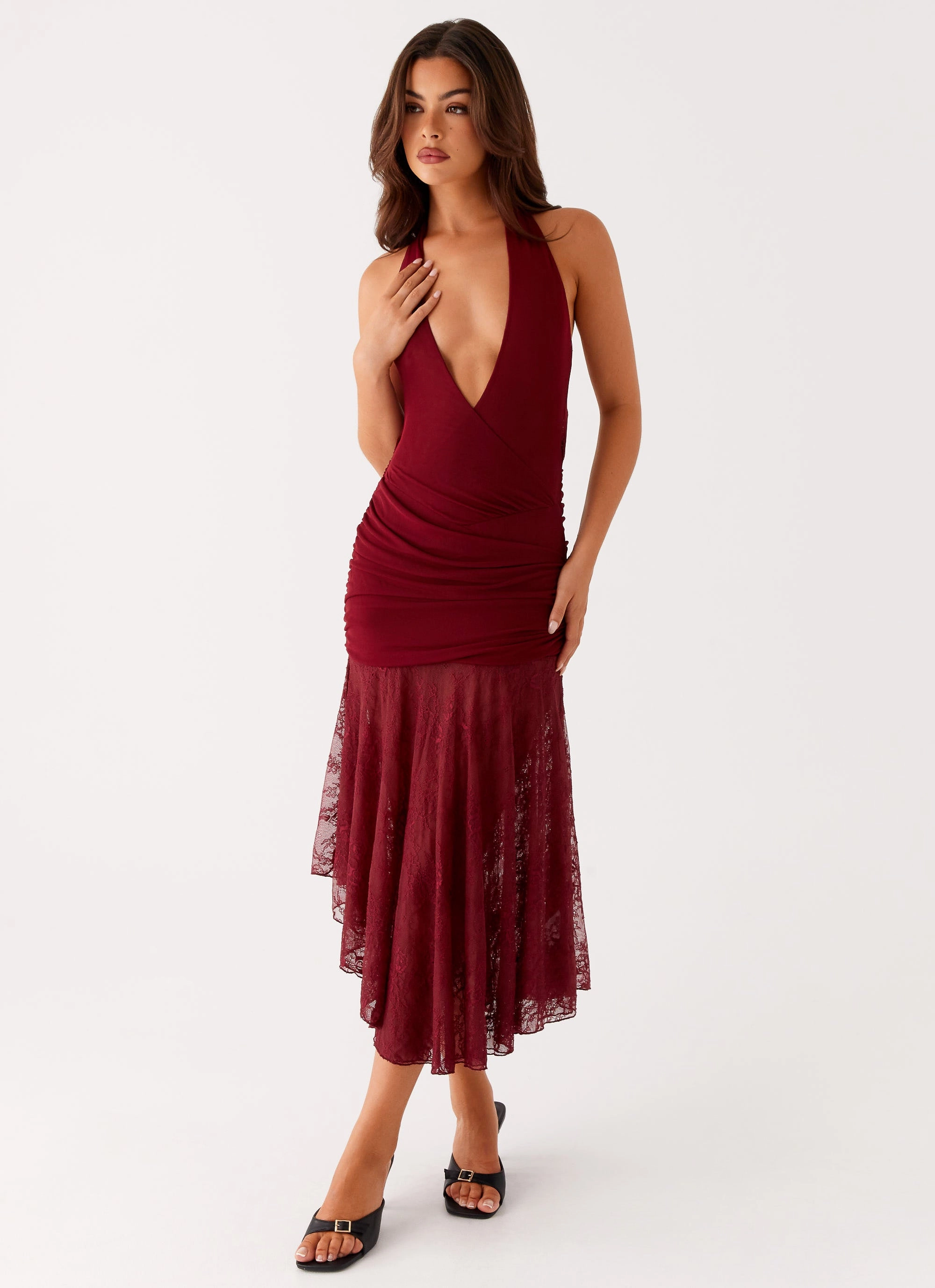 Chic Comfort Wear Burnout Midi Dress - Maroon
