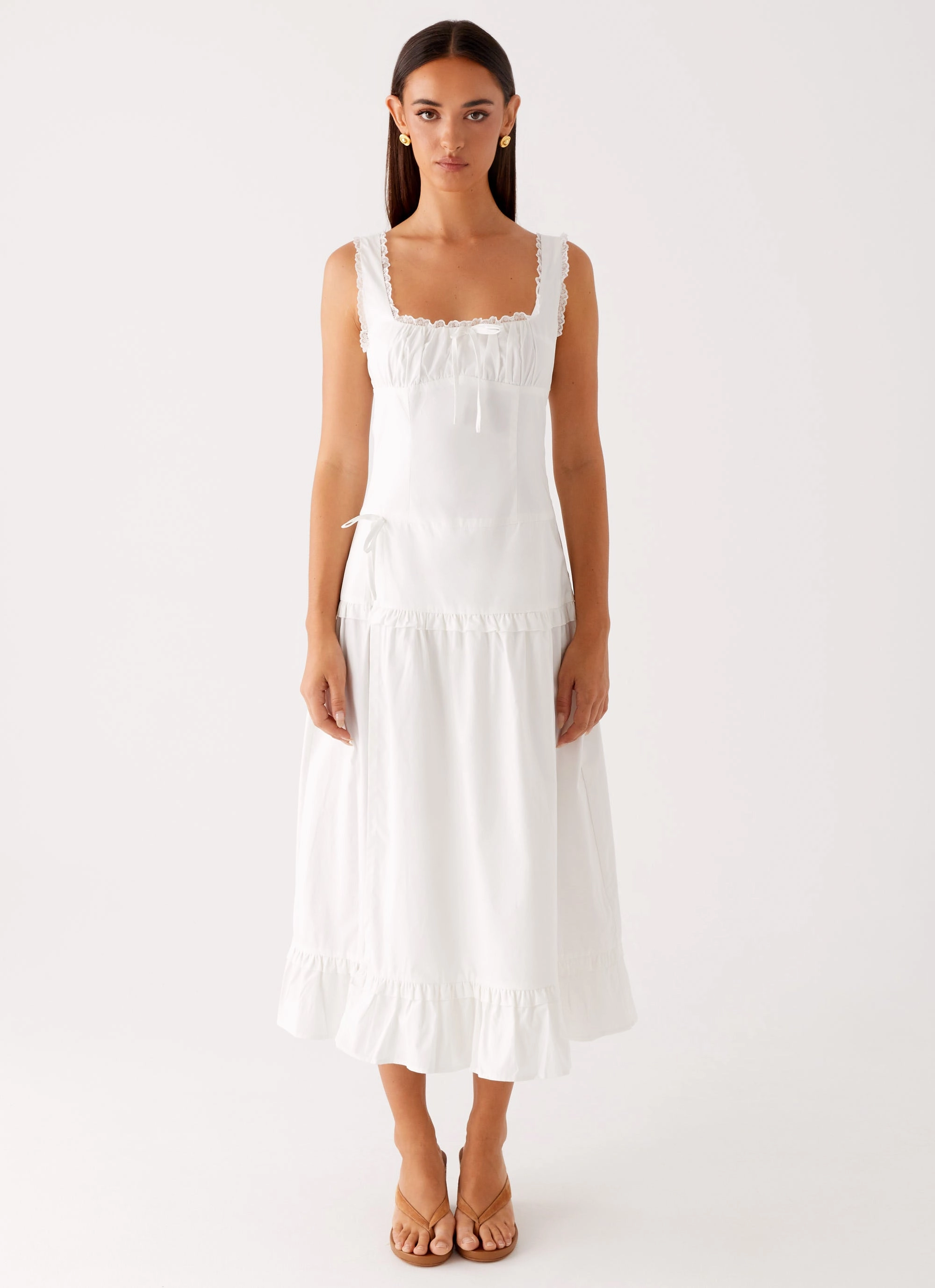 Quinn Midi Dress - White Fall Go Fashion-Forward Fit