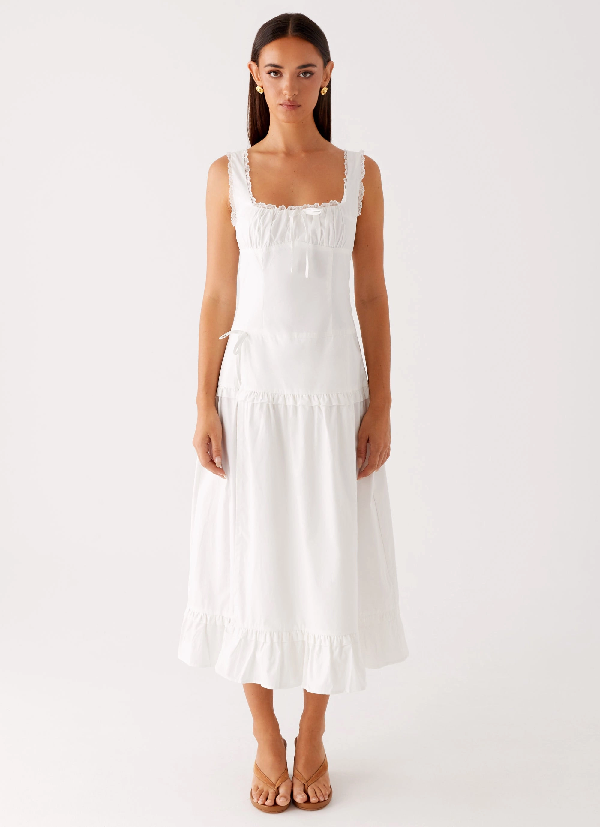 Versatile Layers Sheer Panel Quinn Midi Dress - White