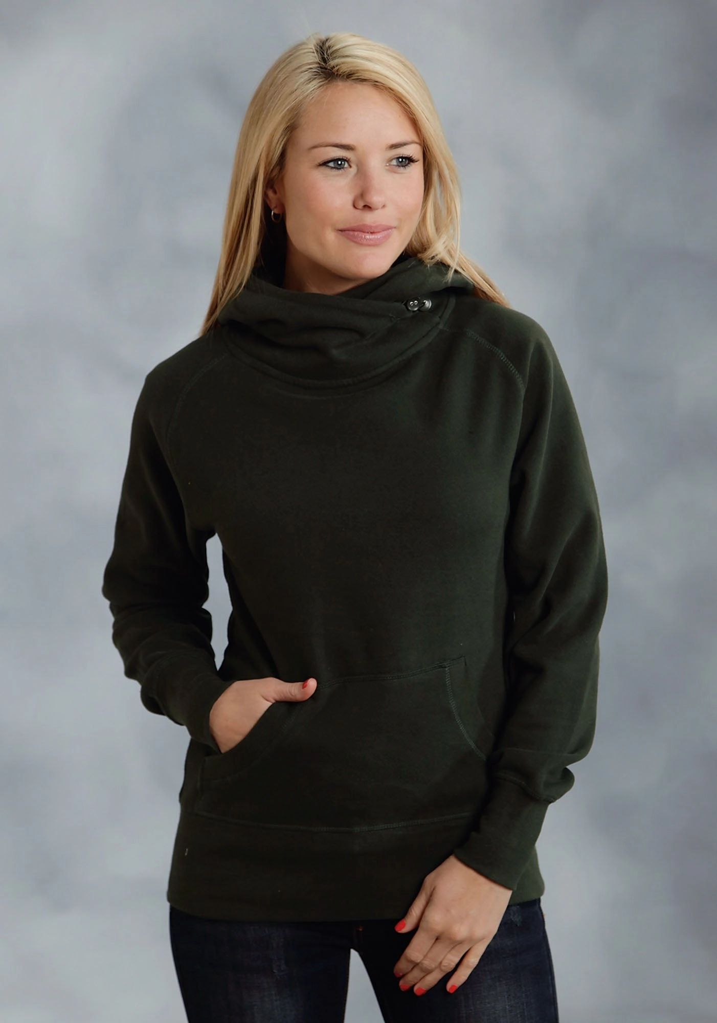 Lightweight Knit Easy Care Fabric Ouray Womens Forest Green 100% Cotton USA Asymmetric Hoodie