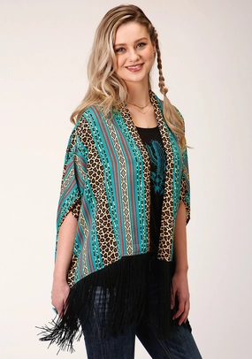 Roper Womens Multi-Color Rayon/Nylon Leopard Stripe Poncho Lightweight Comfort