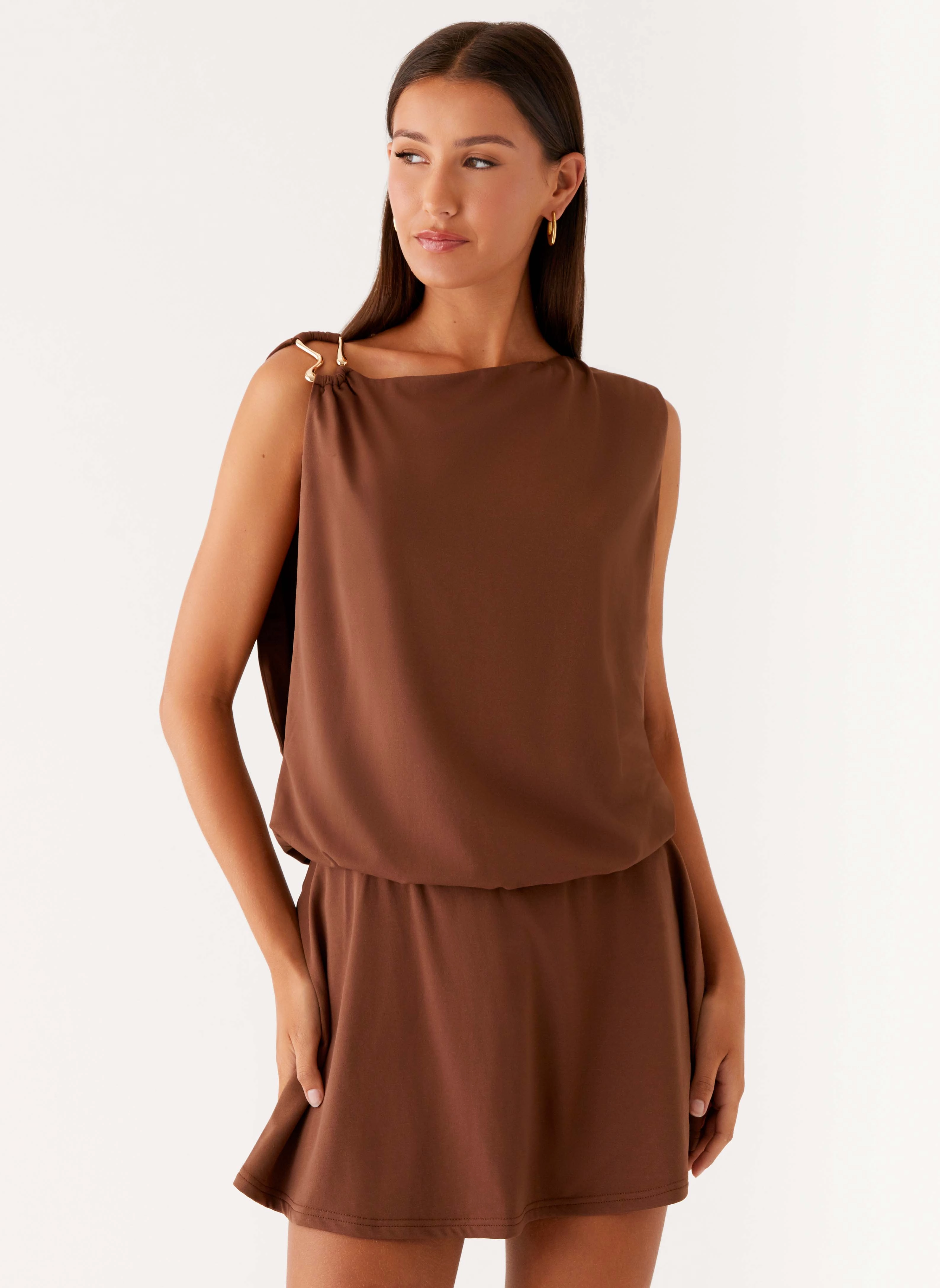 Ala Mini Dress - Chocolate Glam Touch Sophisticated Appeal