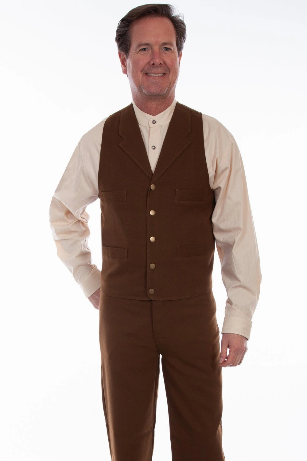 Scully Mens Brown Cotton Blend Notched Lapels Vest Fade Resistant Dye